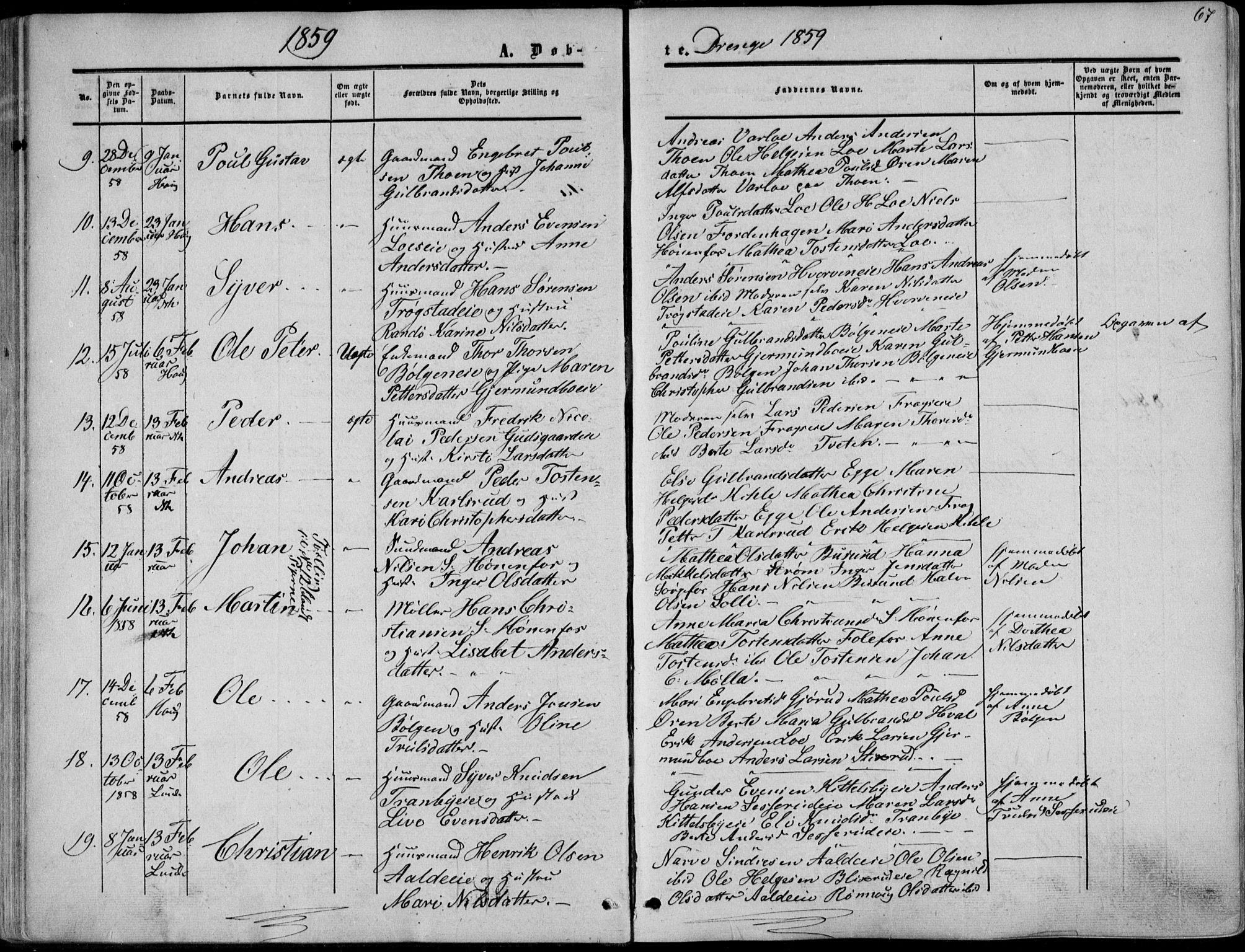 Norderhov kirkebøker, AV/SAKO-A-237/F/Fa/L0012: Parish register (official) no. 12, 1856-1865, p. 67