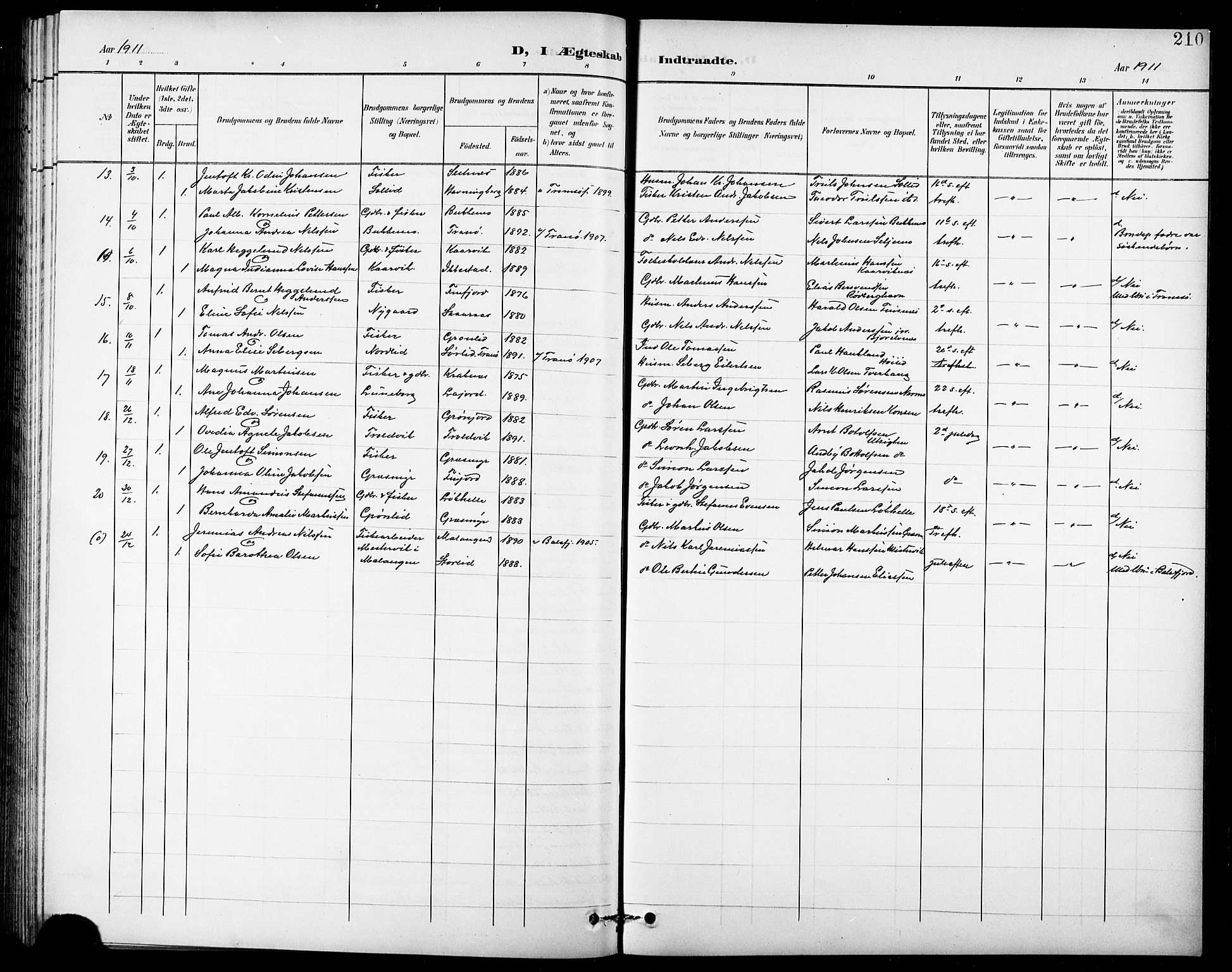 Lenvik sokneprestembete, AV/SATØ-S-1310/H/Ha/Hab/L0008klokker: Parish register (copy) no. 8, 1899-1911, p. 210