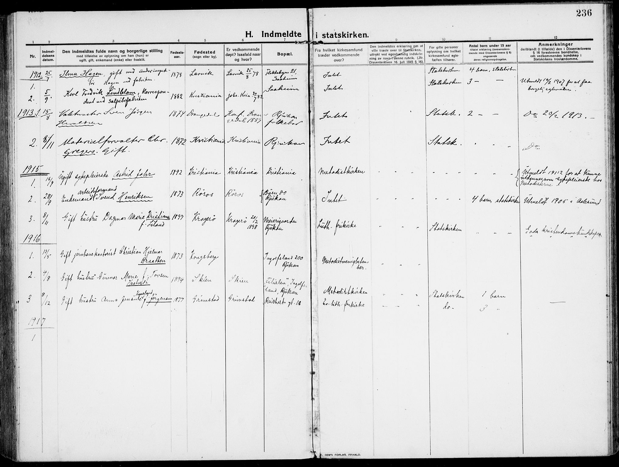 Rjukan kirkebøker, SAKO/A-294/F/Fa/L0002: Parish register (official) no. 2, 1912-1917, p. 236