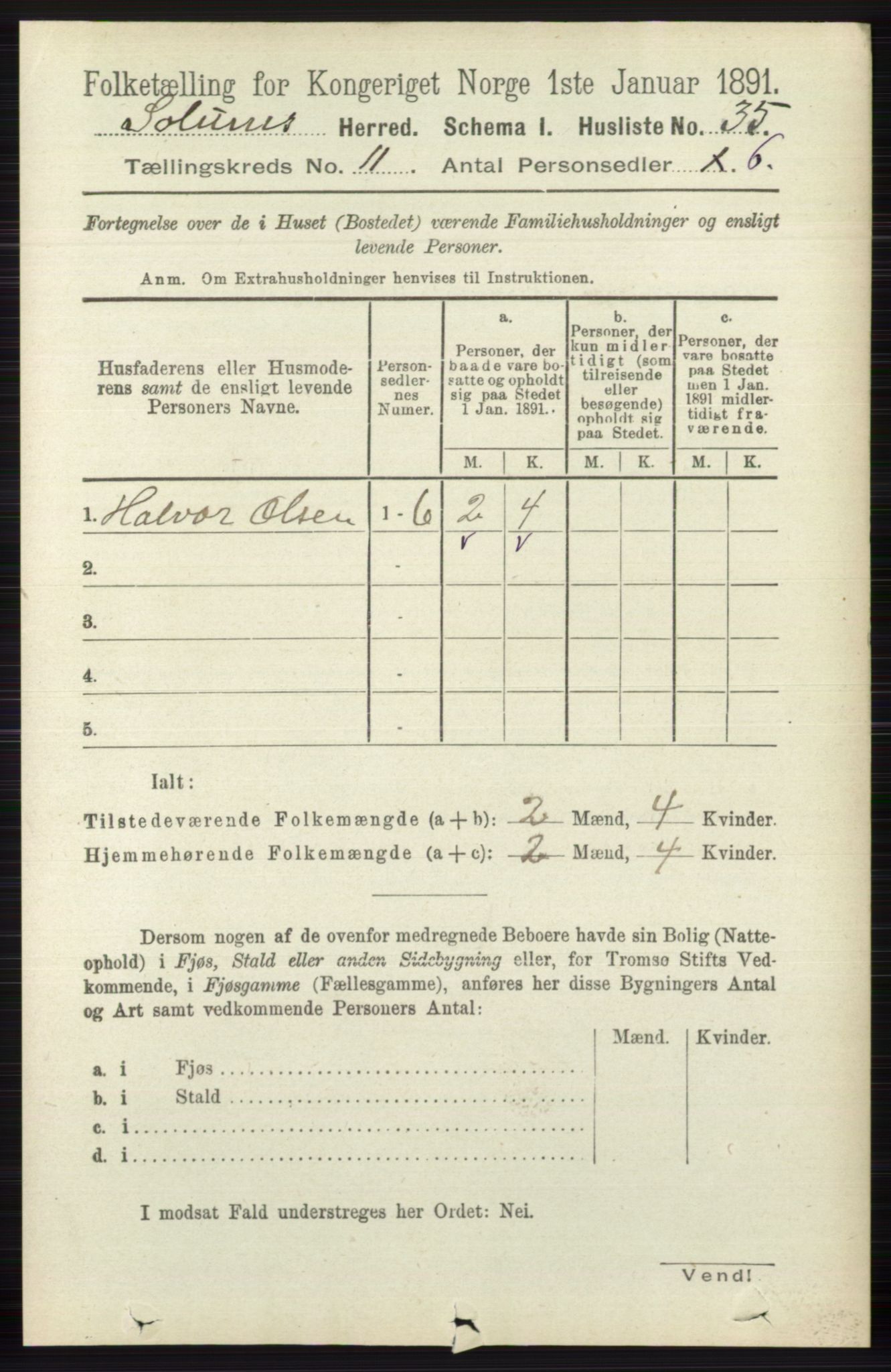 RA, 1891 census for 0818 Solum, 1891, p. 5272