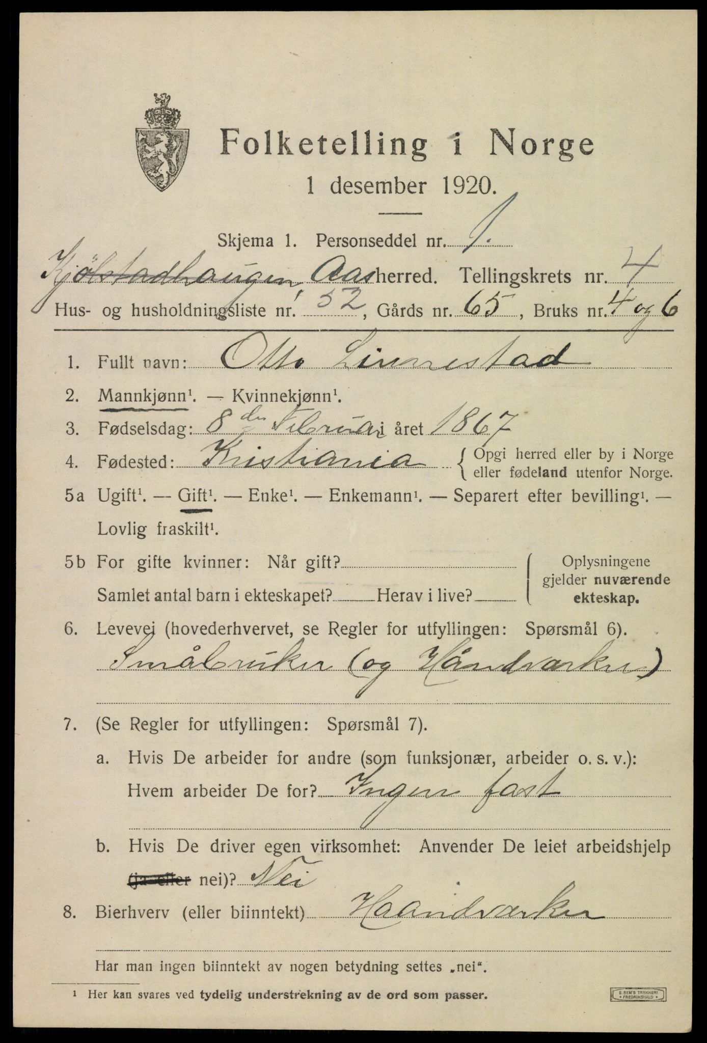 SAO, 1920 census for Ås, 1920, p. 5830