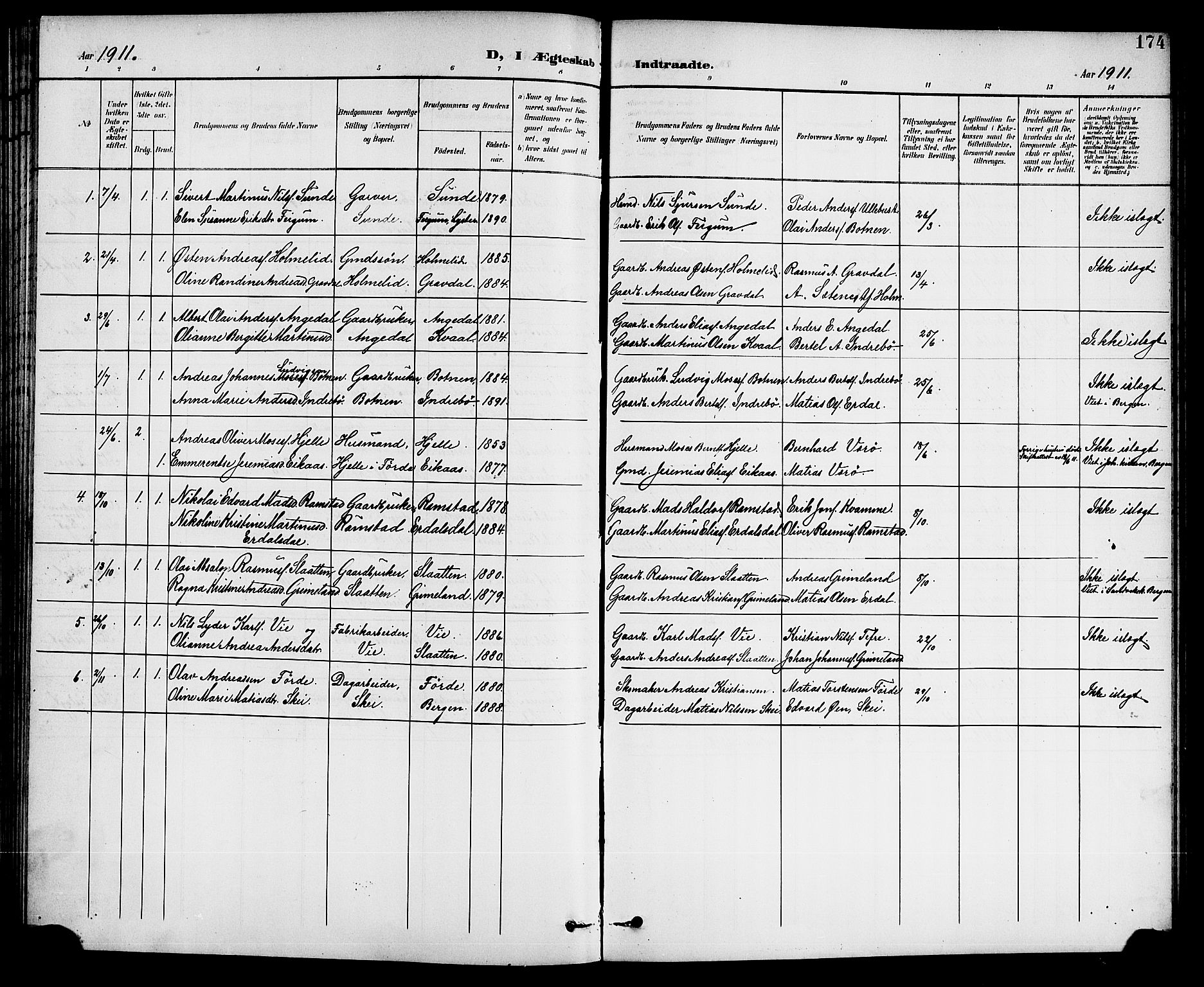 Førde sokneprestembete, SAB/A-79901/H/Hab/Haba/L0003: Parish register (copy) no. A 3, 1899-1924, p. 174