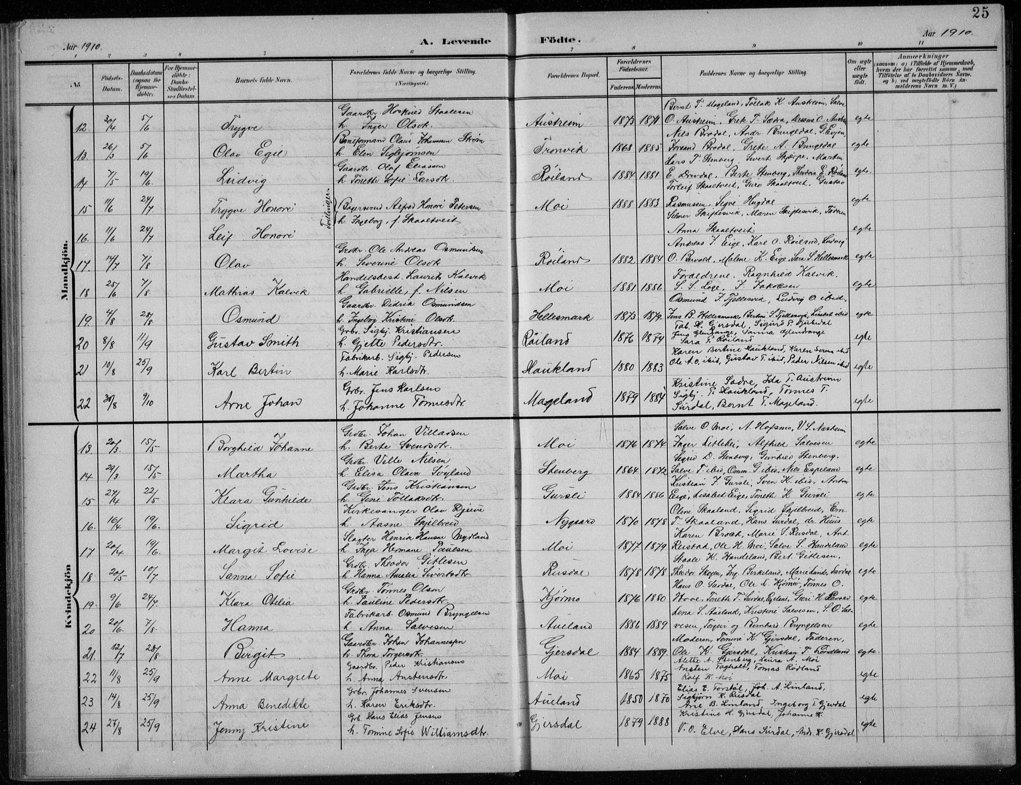 Lund sokneprestkontor, AV/SAST-A-101809/S07/L0008: Parish register (copy) no. B 8, 1902-1936, p. 25