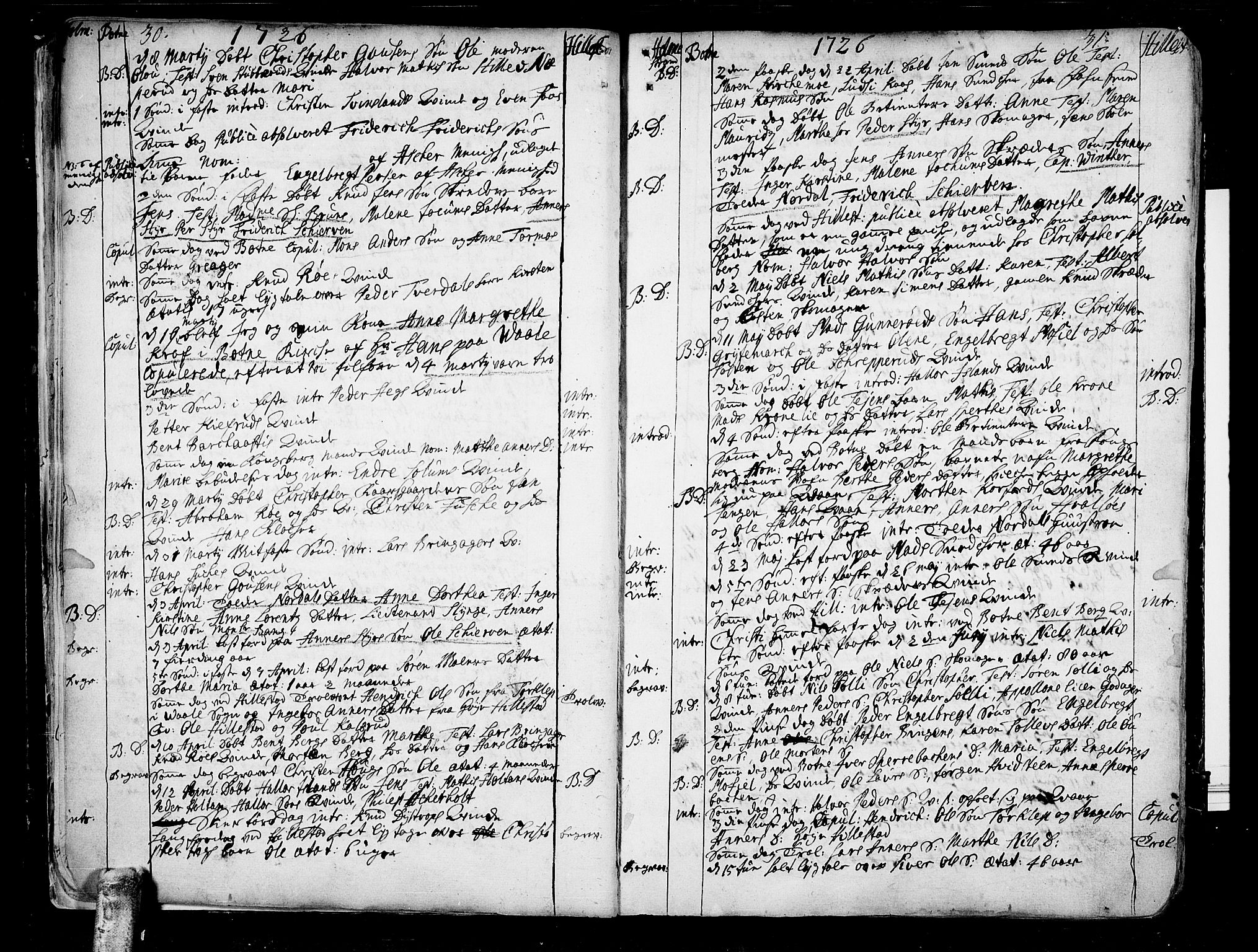 Botne kirkebøker, AV/SAKO-A-340/F/Fa/L0001a: Parish register (official) no. I 1A, 1707-1778, p. 30-31