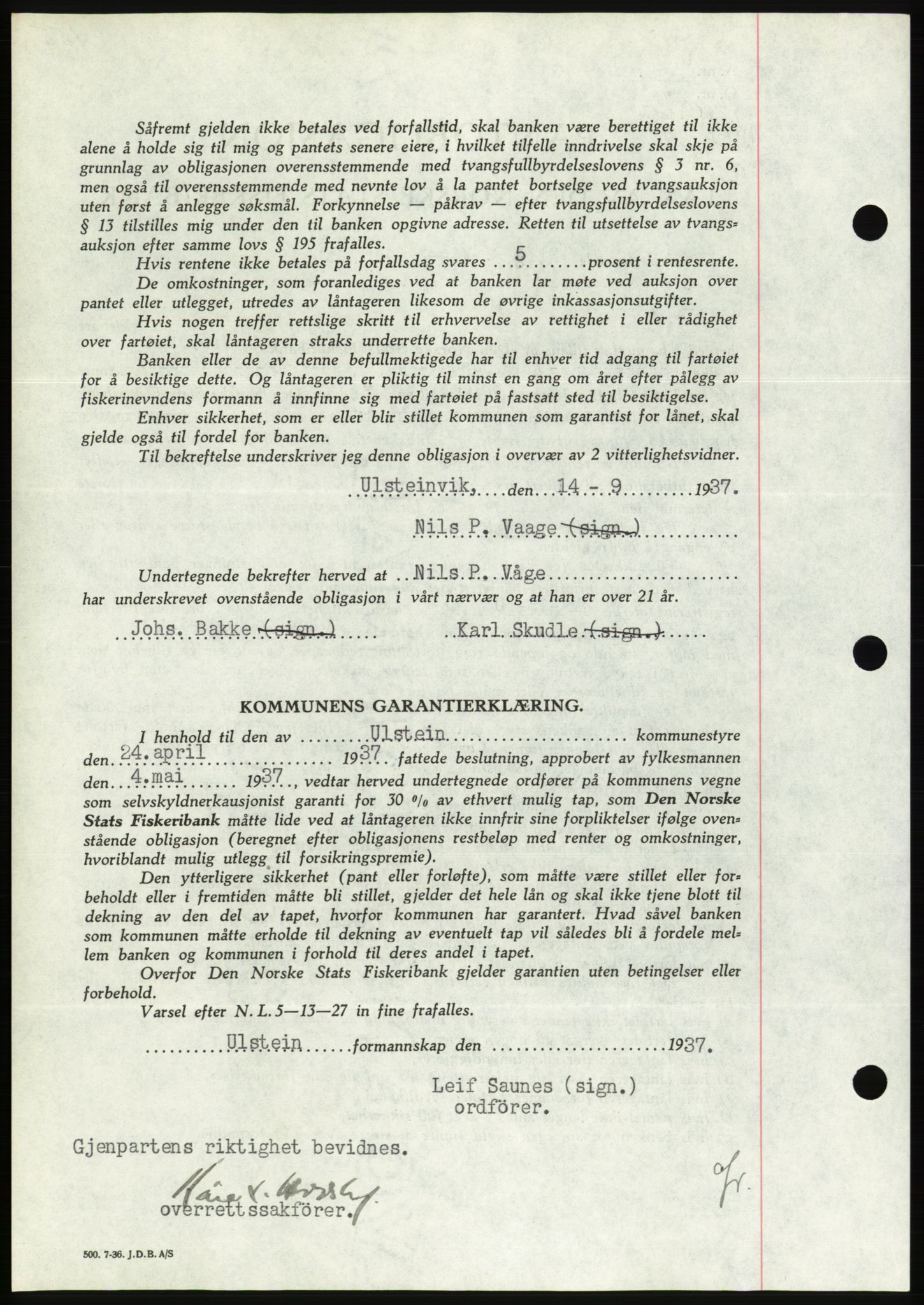 Søre Sunnmøre sorenskriveri, AV/SAT-A-4122/1/2/2C/L0064: Mortgage book no. 58, 1937-1938, Diary no: : 1592/1937