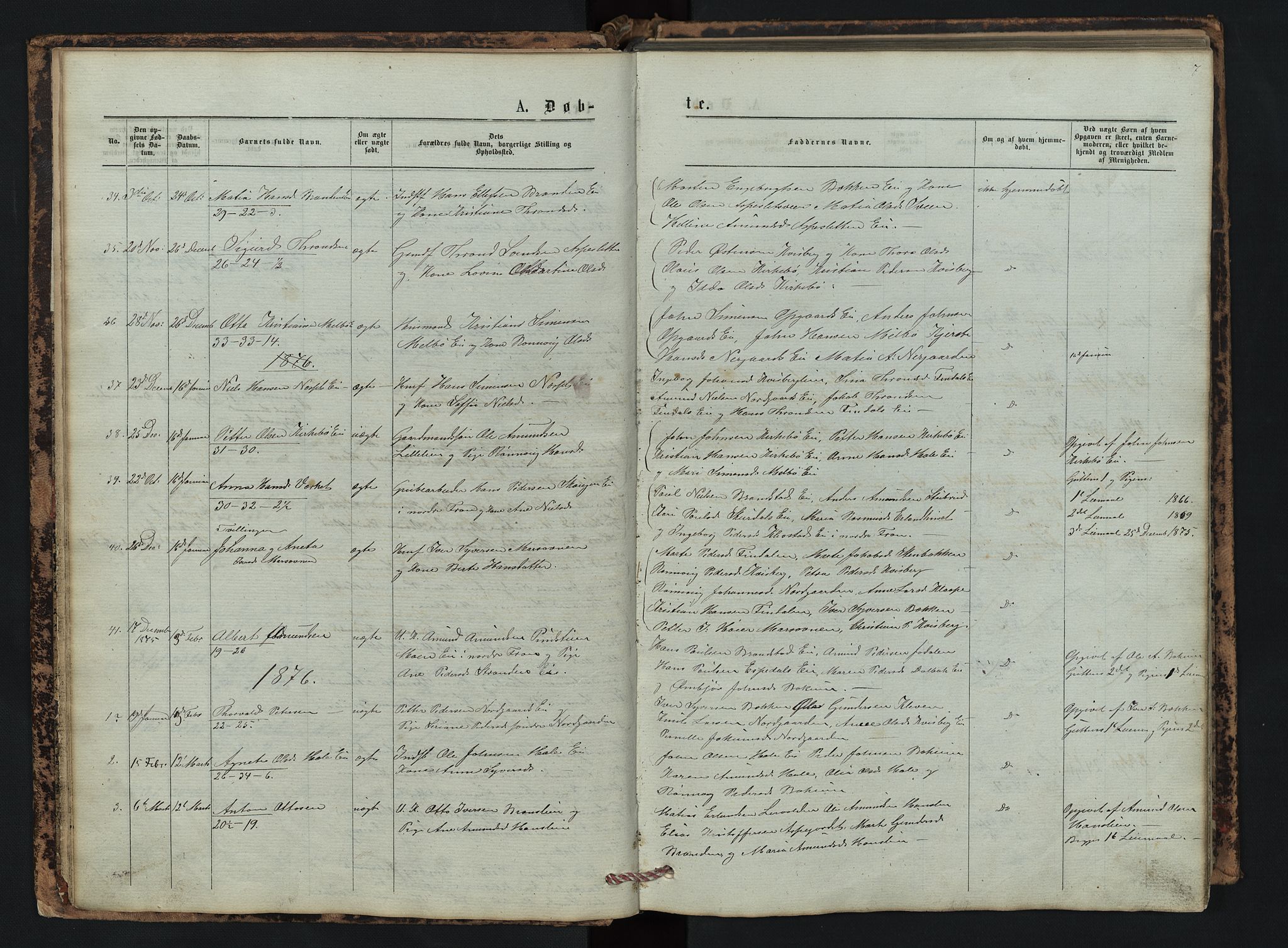 Vestre Gausdal prestekontor, SAH/PREST-094/H/Ha/Hab/L0002: Parish register (copy) no. 2, 1874-1897, p. 7
