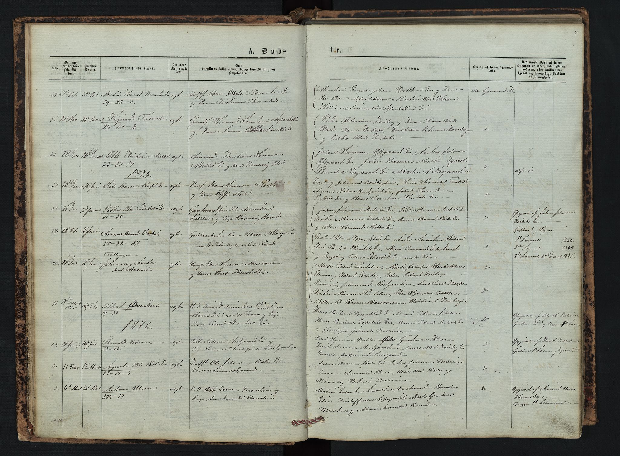 Vestre Gausdal prestekontor, AV/SAH-PREST-094/H/Ha/Hab/L0002: Parish register (copy) no. 2, 1874-1897, p. 7