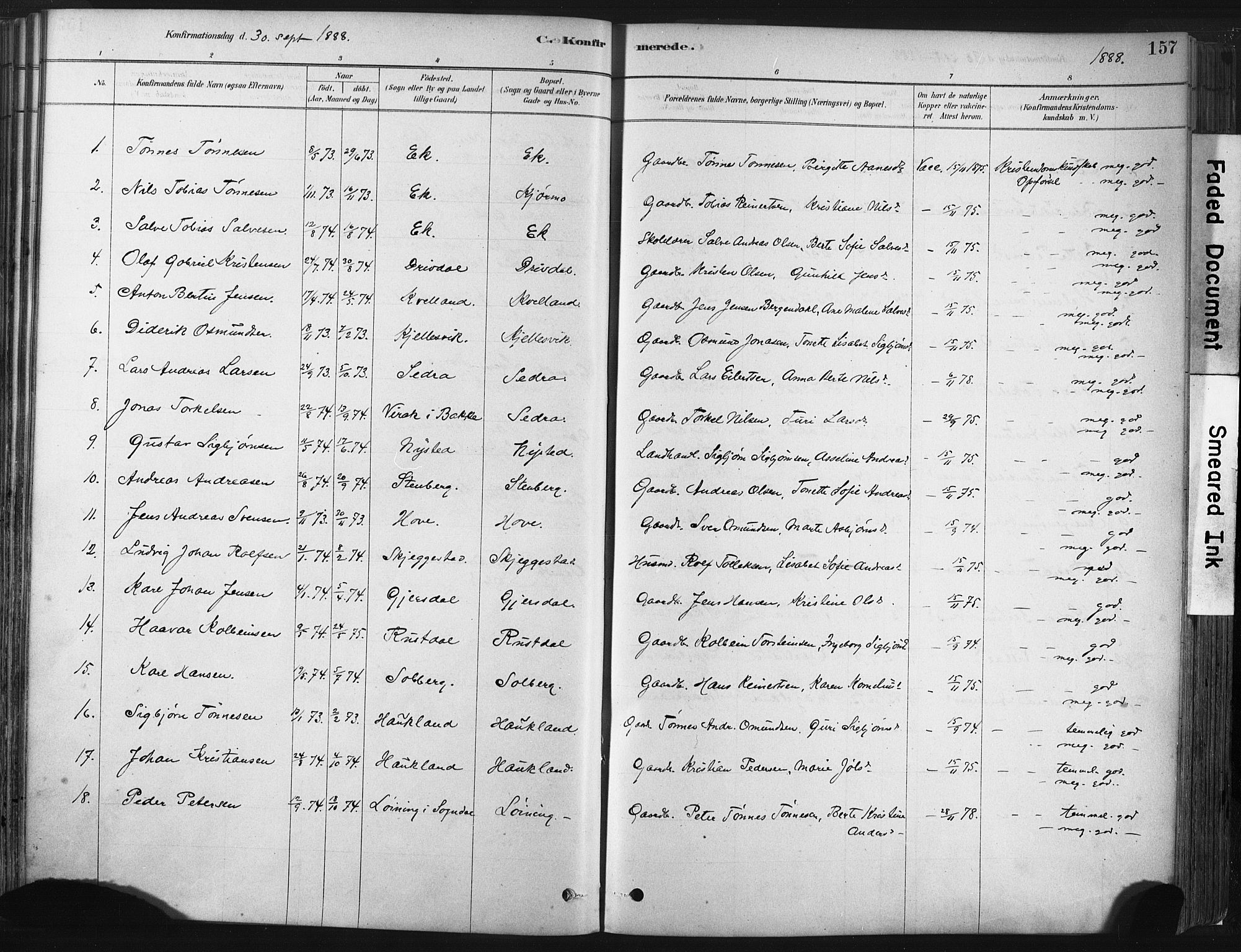 Lund sokneprestkontor, SAST/A-101809/S06/L0011: Parish register (official) no. A 10, 1877-1904, p. 157