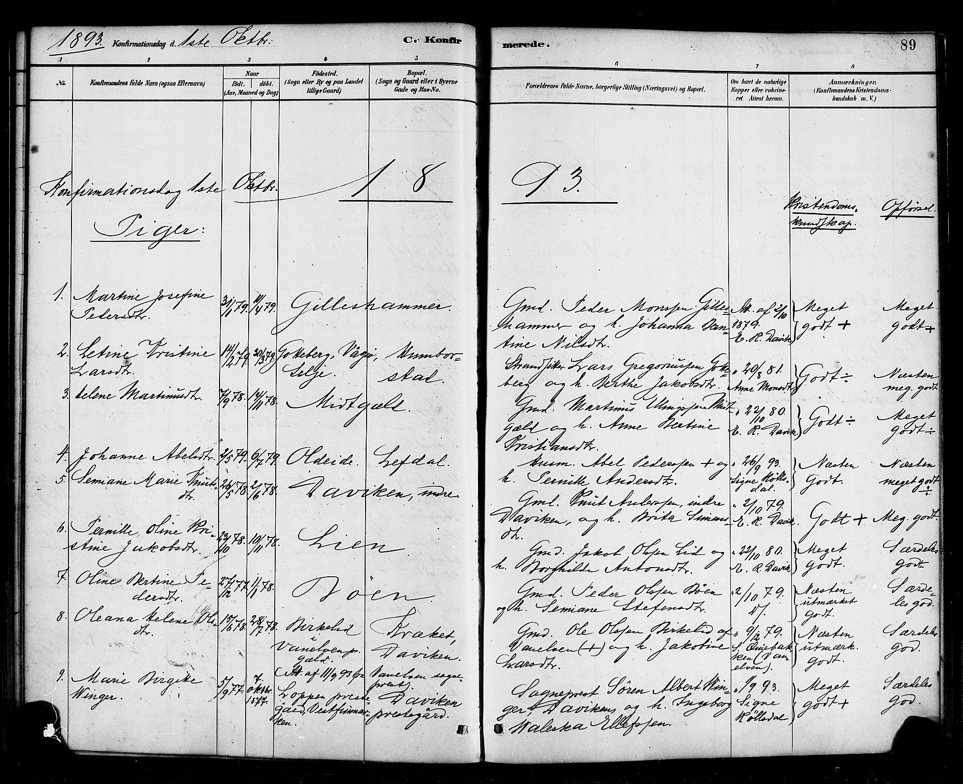 Davik sokneprestembete, AV/SAB-A-79701/H/Haa/Haab/L0001: Parish register (official) no. B 1, 1882-1900, p. 89