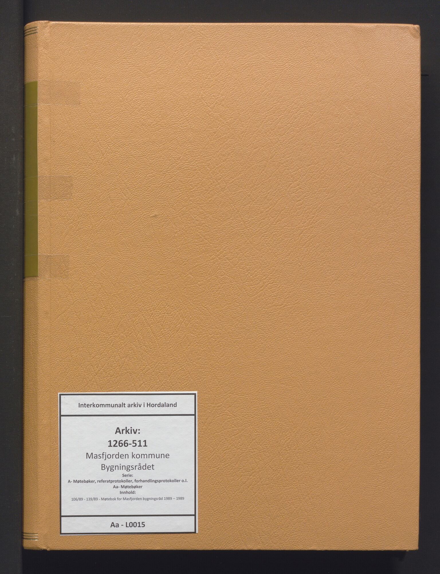 Masfjorden kommune. Bygningsrådet, IKAH/1266-511/A/Aa/L0015: Møtebok for Masfjorden bygningsråd, 1989