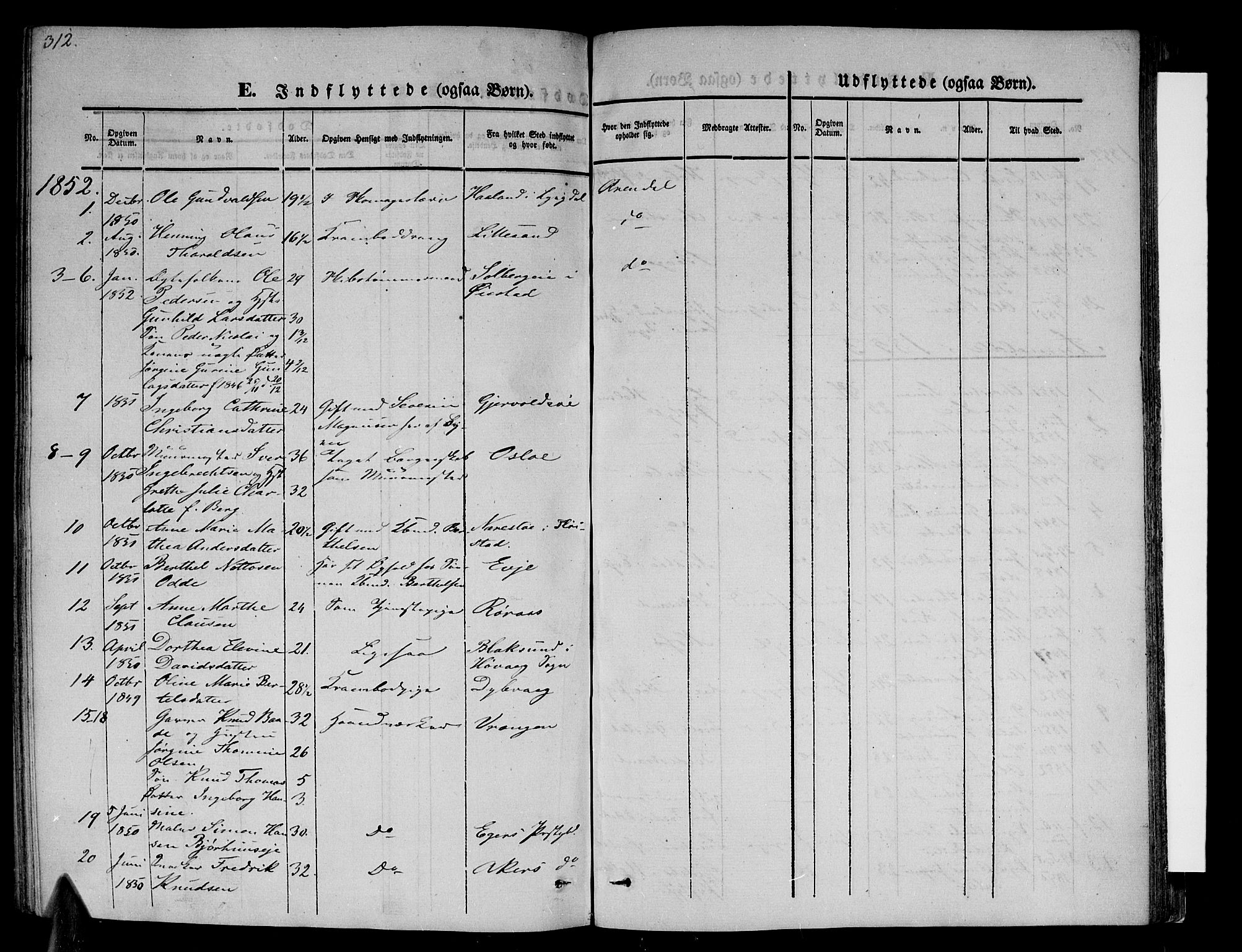 Arendal sokneprestkontor, Trefoldighet, SAK/1111-0040/F/Fb/L0002: Parish register (copy) no. B 2, 1838-1860, p. 312