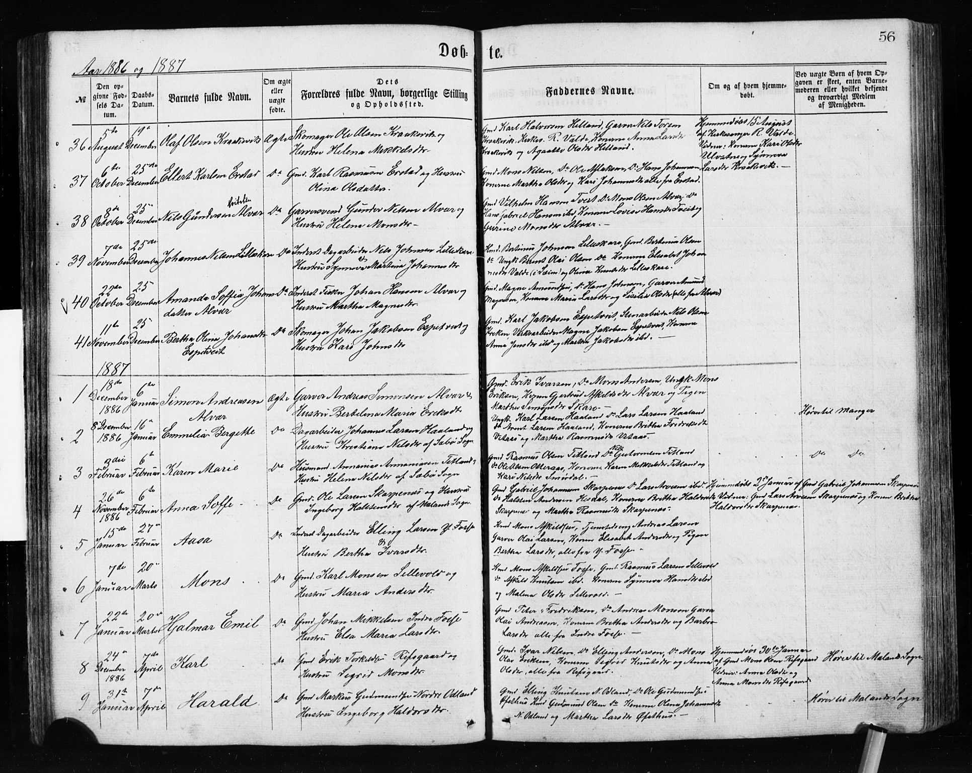 Alversund Sokneprestembete, SAB/A-73901/H/Ha/Hab: Parish register (copy) no. A 2, 1864-1905, p. 56