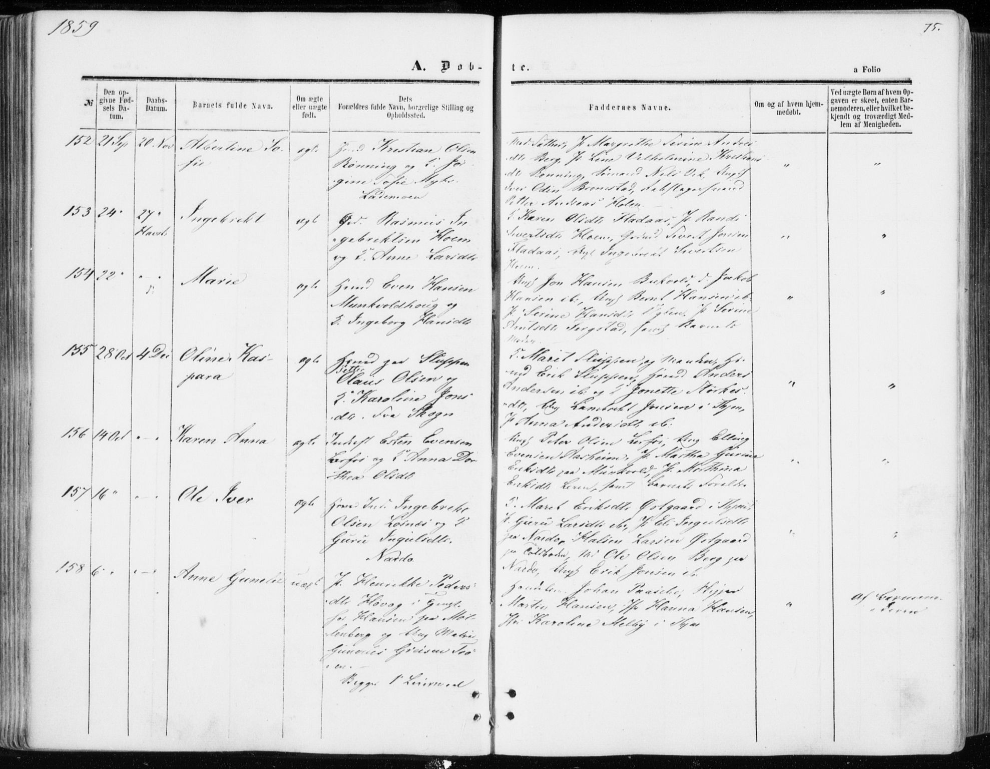 Ministerialprotokoller, klokkerbøker og fødselsregistre - Sør-Trøndelag, AV/SAT-A-1456/606/L0292: Parish register (official) no. 606A07, 1856-1865, p. 75