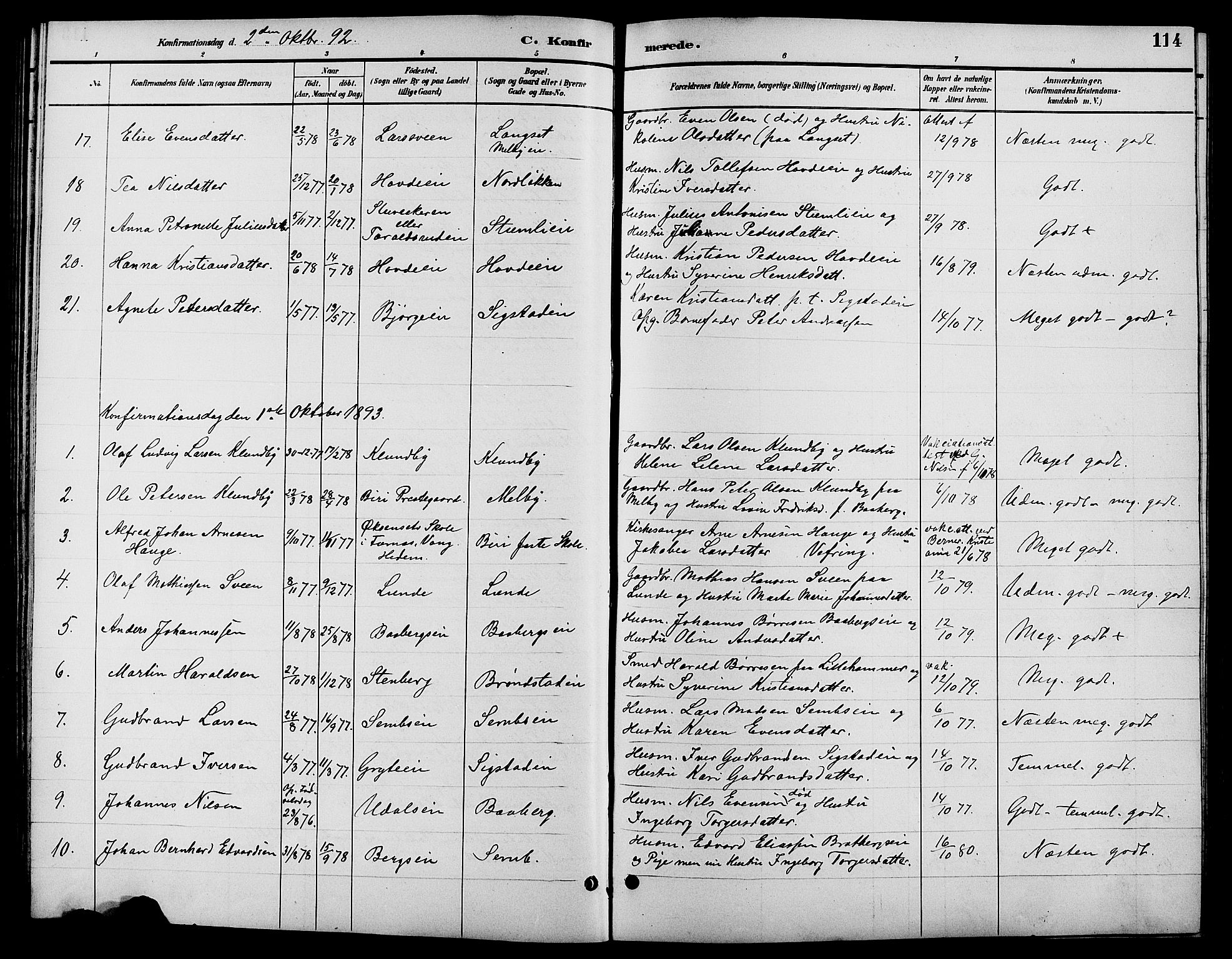 Biri prestekontor, SAH/PREST-096/H/Ha/Hab/L0004: Parish register (copy) no. 4, 1892-1909, p. 114
