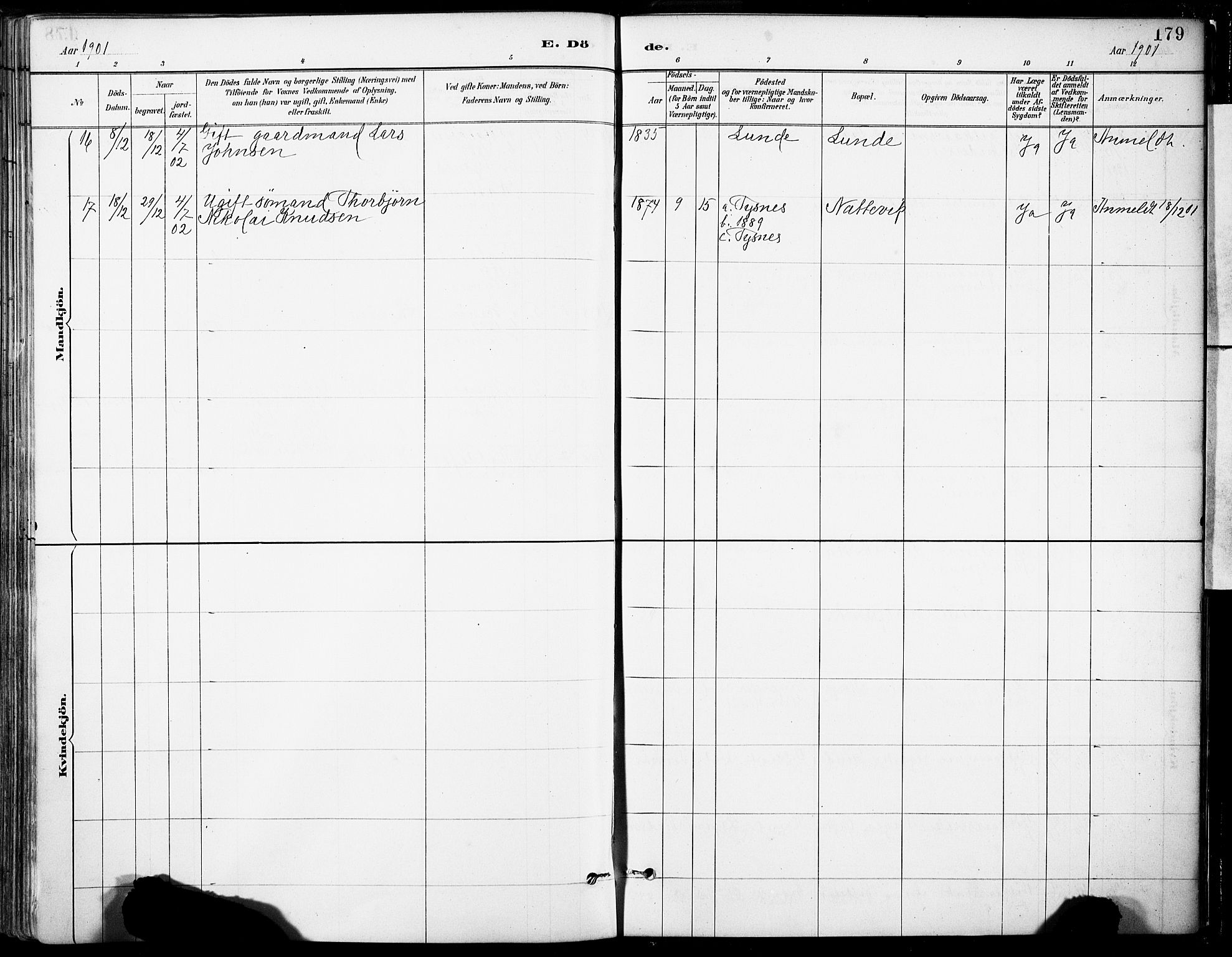 Tysnes sokneprestembete, AV/SAB-A-78601/H/Haa: Parish register (official) no. B 1, 1887-1906, p. 179