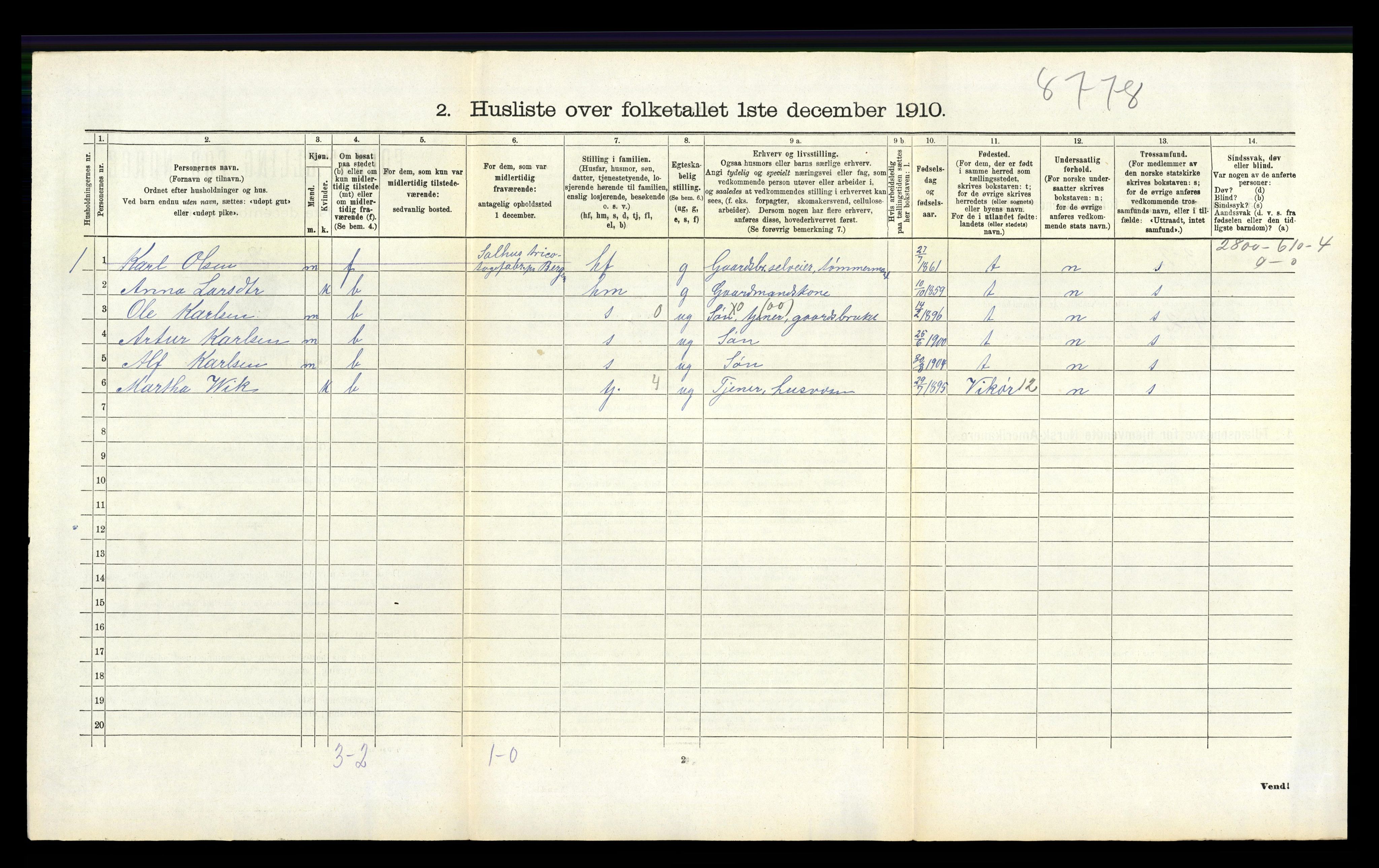 RA, 1910 census for Hamre, 1910, p. 183