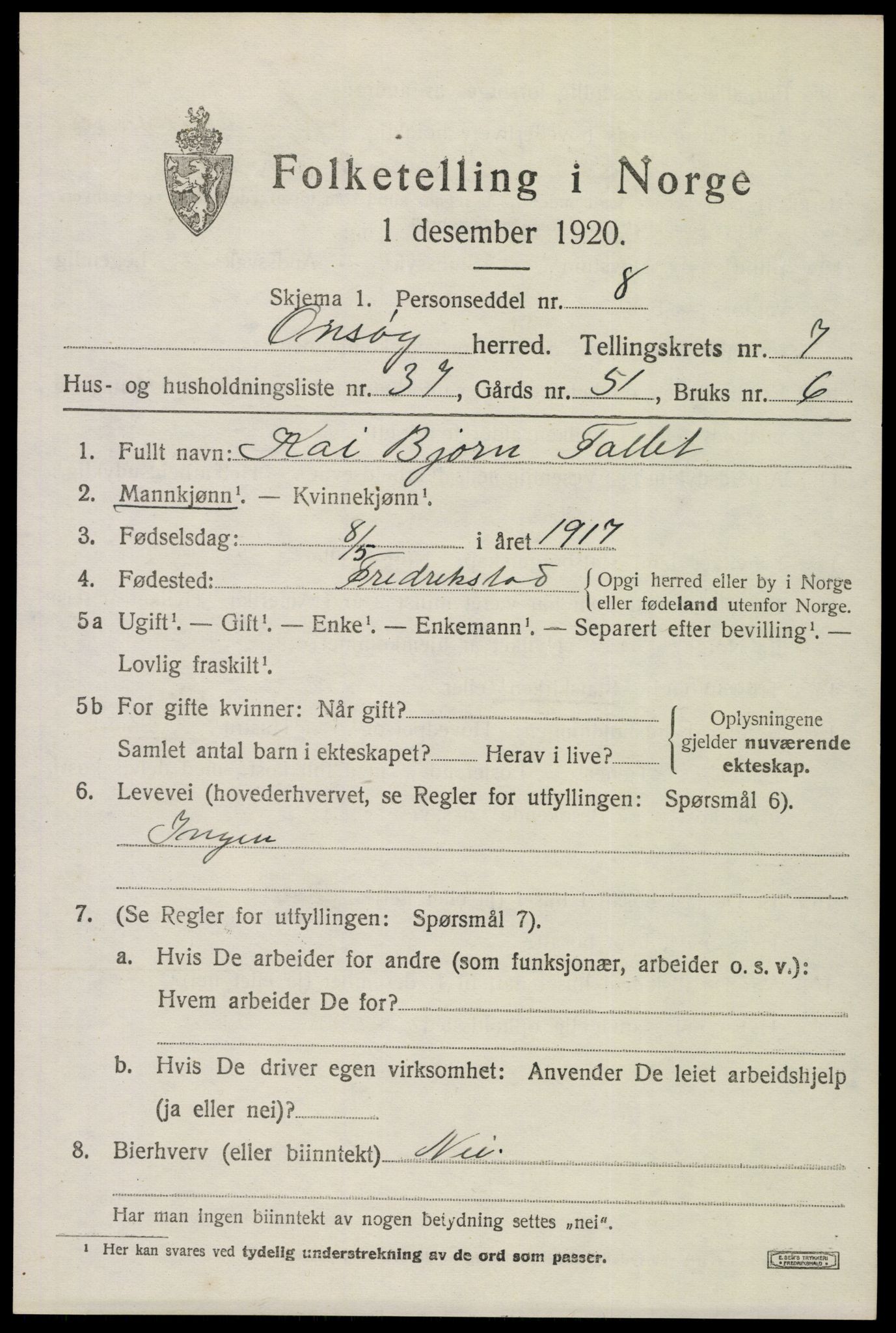 SAO, 1920 census for Onsøy, 1920, p. 11108