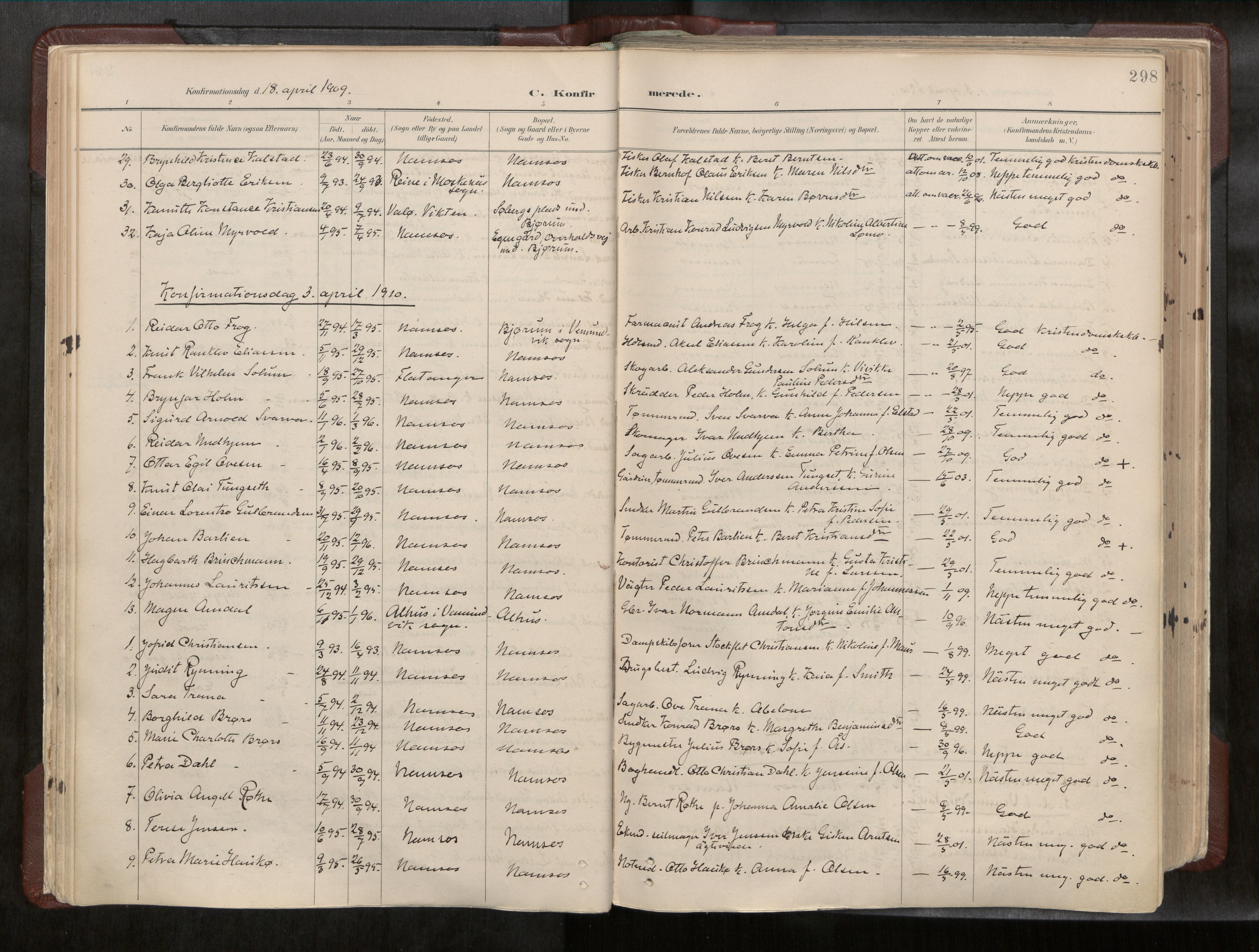 Ministerialprotokoller, klokkerbøker og fødselsregistre - Nord-Trøndelag, SAT/A-1458/768/L0579a: Parish register (official) no. 768A14, 1887-1931, p. 298