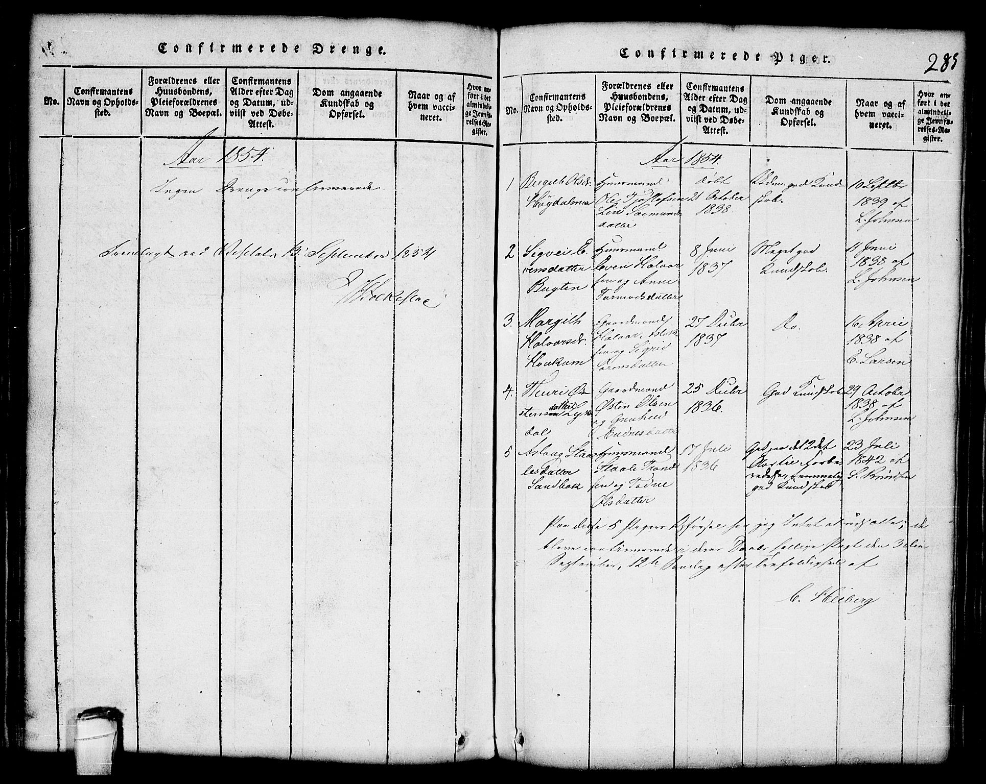 Lårdal kirkebøker, SAKO/A-284/G/Gc/L0001: Parish register (copy) no. III 1, 1815-1854, p. 285