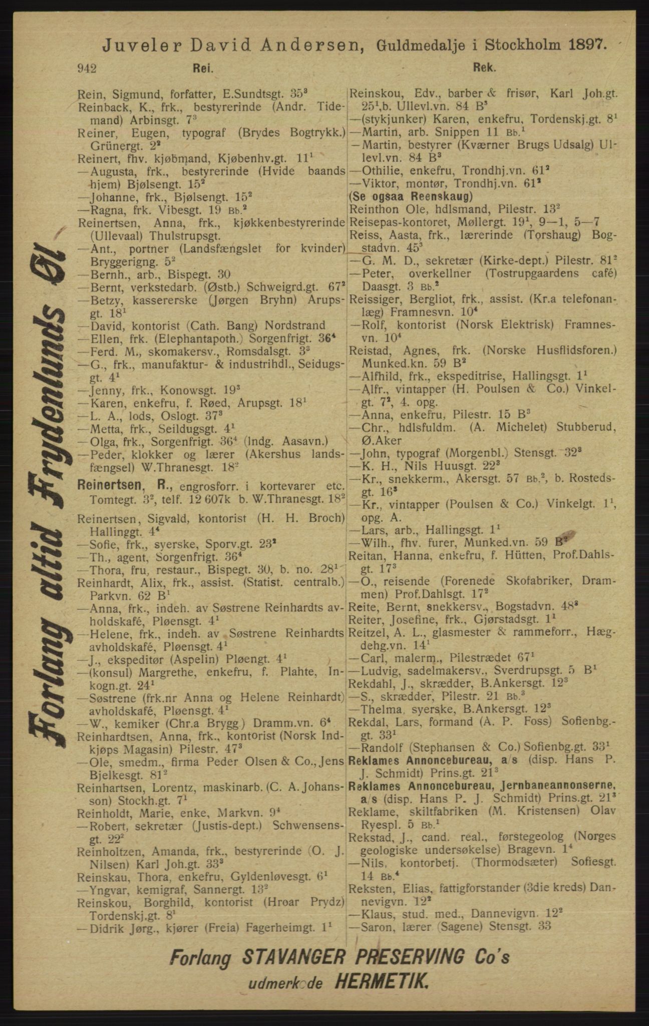 Kristiania/Oslo adressebok, PUBL/-, 1913, p. 954