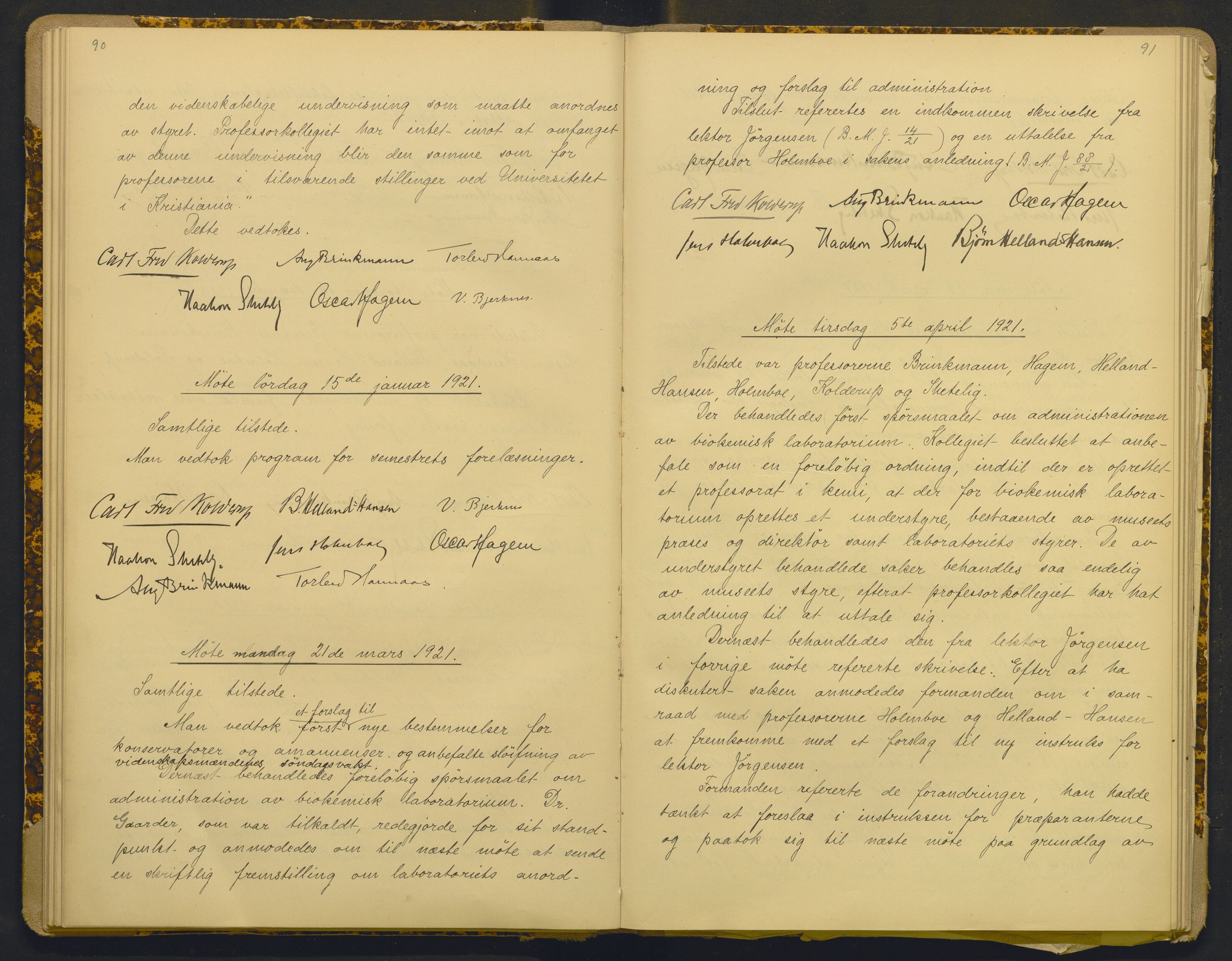 Bergens Museum, AV/SAB-A-17301/18/A/L0001: Bestyrerkollegiets forhandlingsprotokoll med register , 1907-1927, p. 90-91