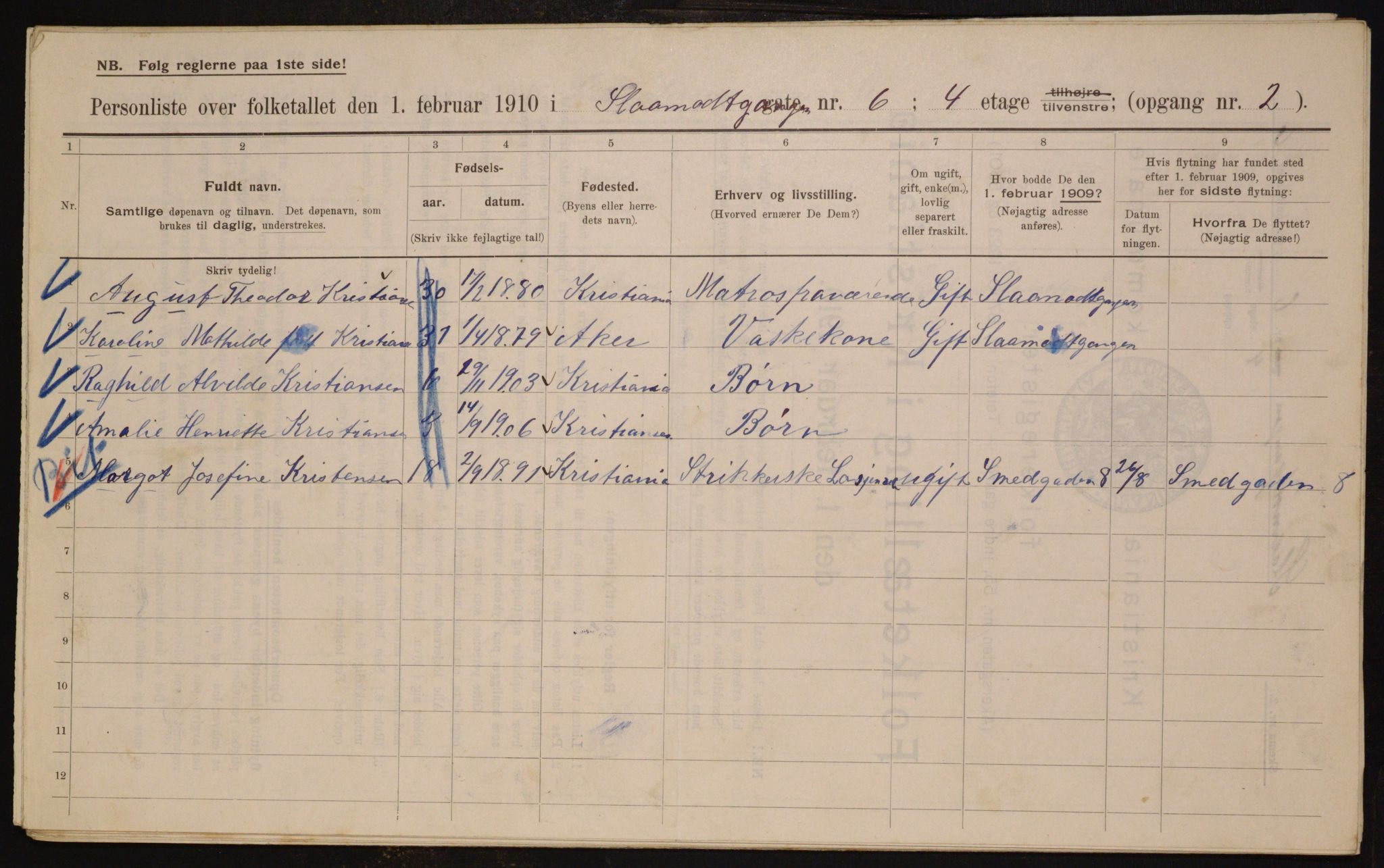 OBA, Municipal Census 1910 for Kristiania, 1910, p. 92444