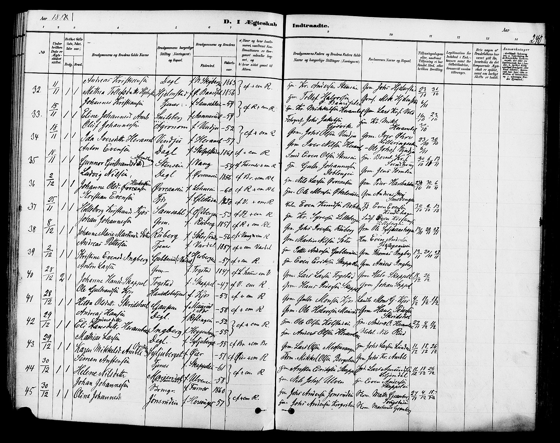 Ringsaker prestekontor, SAH/PREST-014/L/La/L0009: Parish register (copy) no. 9, 1879-1890, p. 240
