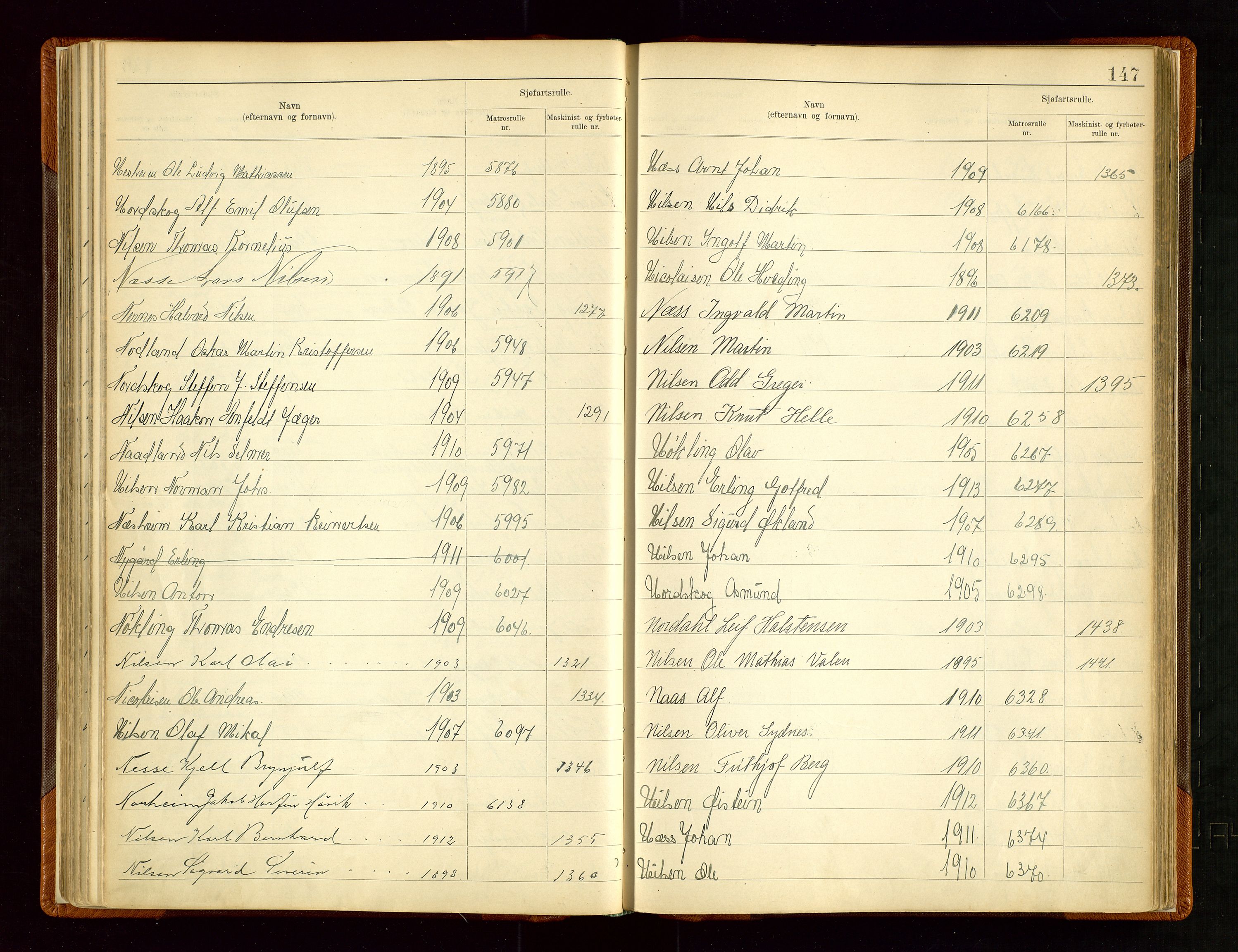 Haugesund sjømannskontor, SAST/A-102007/F/Fb/Fba/L0006: Navneregister med henvisning til rullenummer (etternavn) Haugesund krets , 1945, p. 147