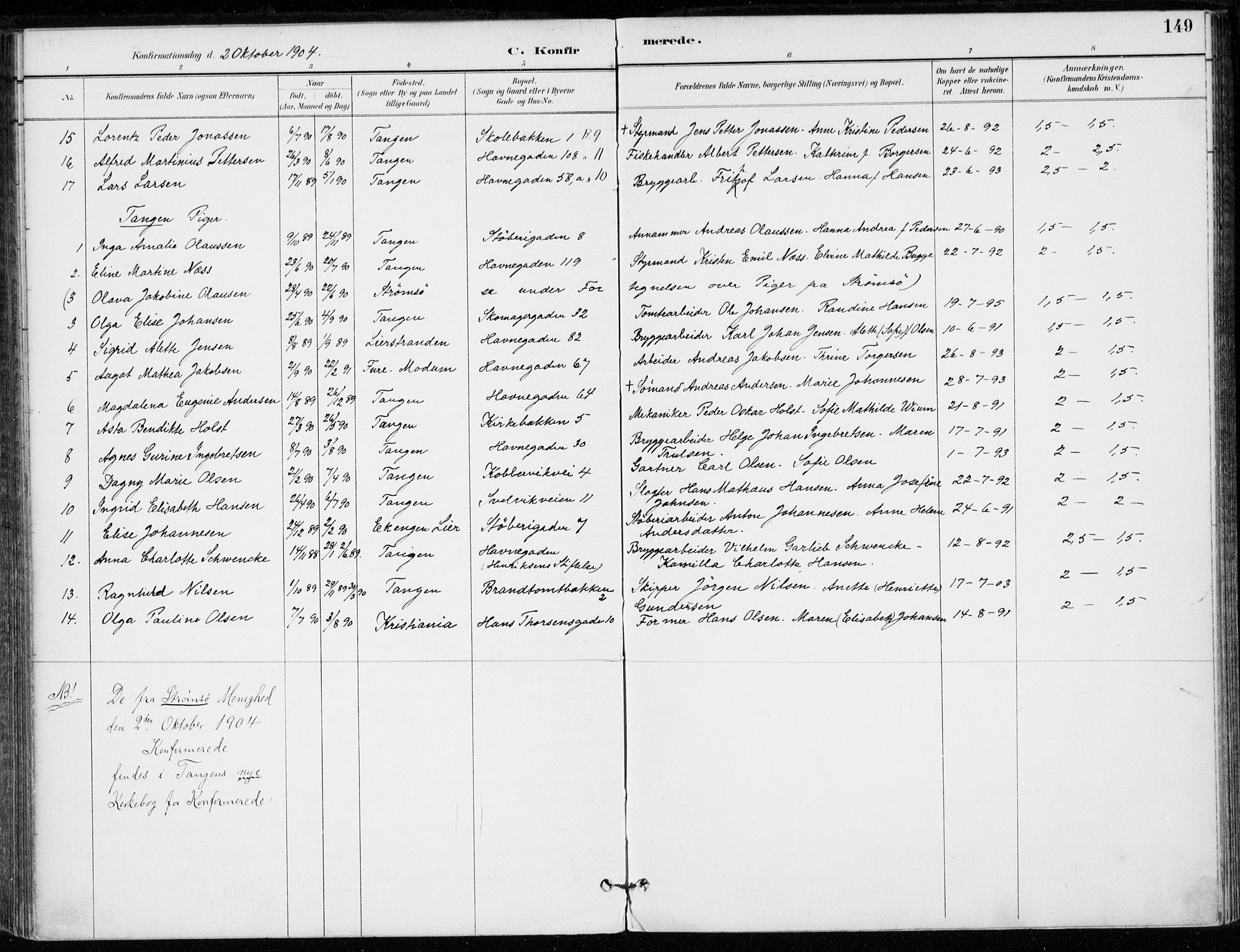 Strømsø kirkebøker, AV/SAKO-A-246/F/Fb/L0007: Parish register (official) no. II 7, 1887-1928, p. 149