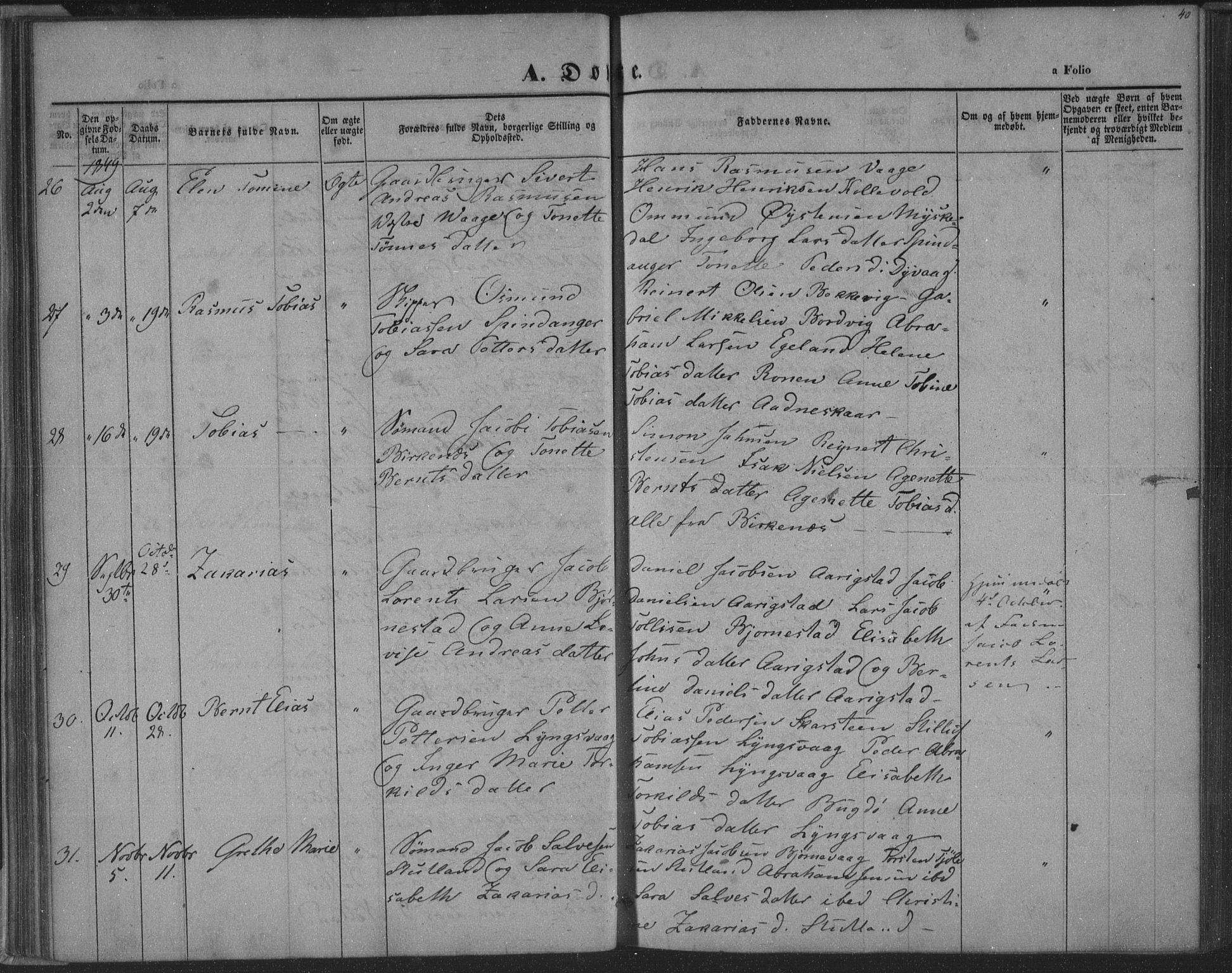 Herad sokneprestkontor, SAK/1111-0018/F/Fa/Fab/L0003: Parish register (official) no. A 3, 1844-1853, p. 40