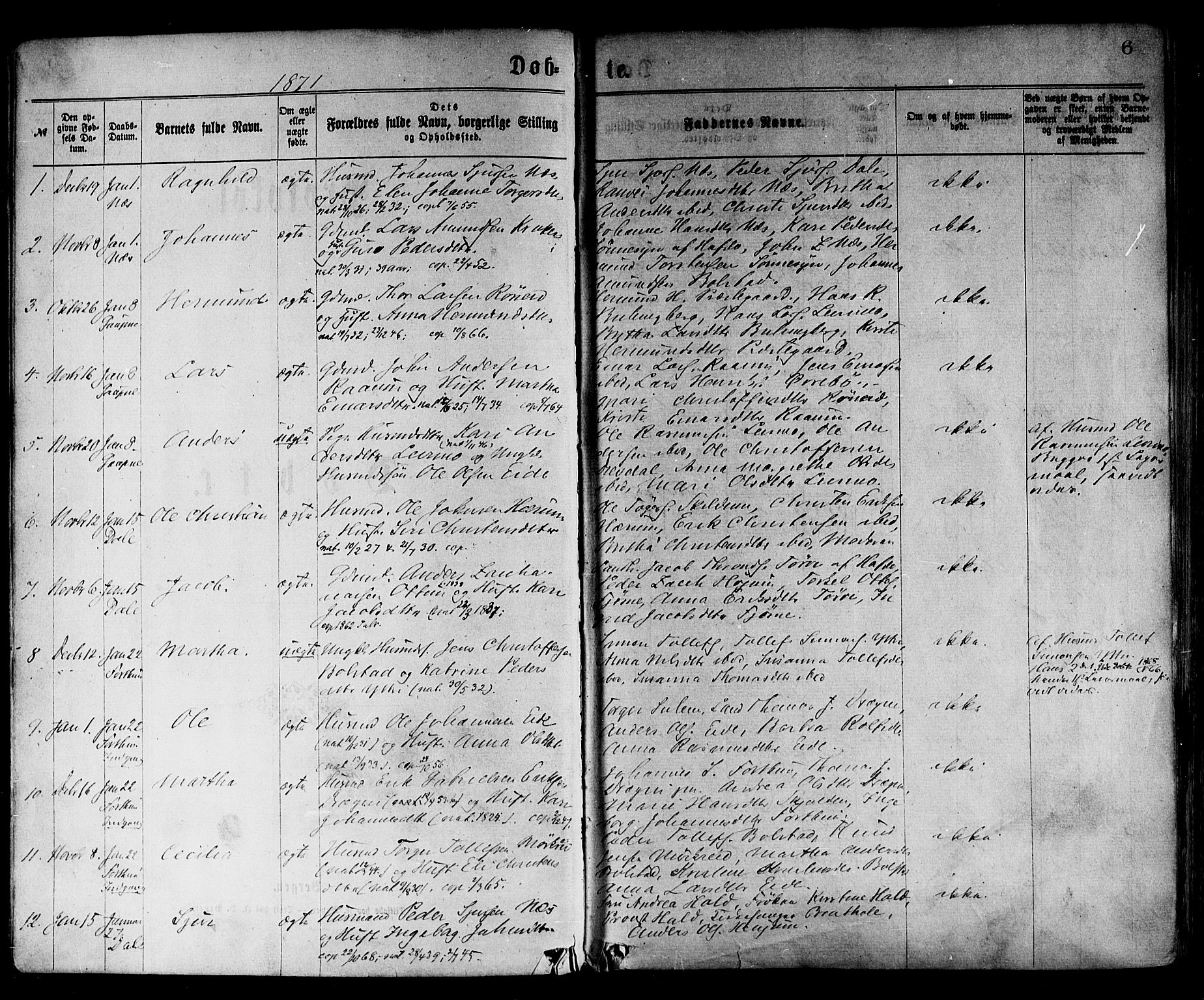 Luster sokneprestembete, AV/SAB-A-81101/H/Haa/Haaa/L0010: Parish register (official) no. A 10, 1871-1886, p. 6