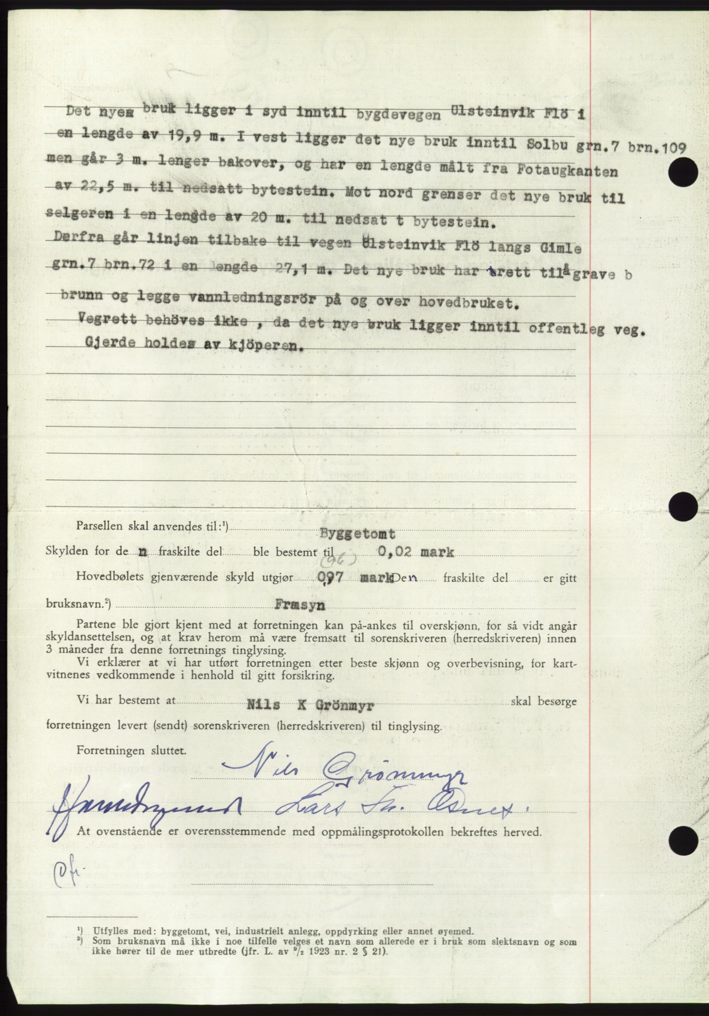 Søre Sunnmøre sorenskriveri, AV/SAT-A-4122/1/2/2C/L0084: Mortgage book no. 10A, 1949-1949, Diary no: : 1058/1949