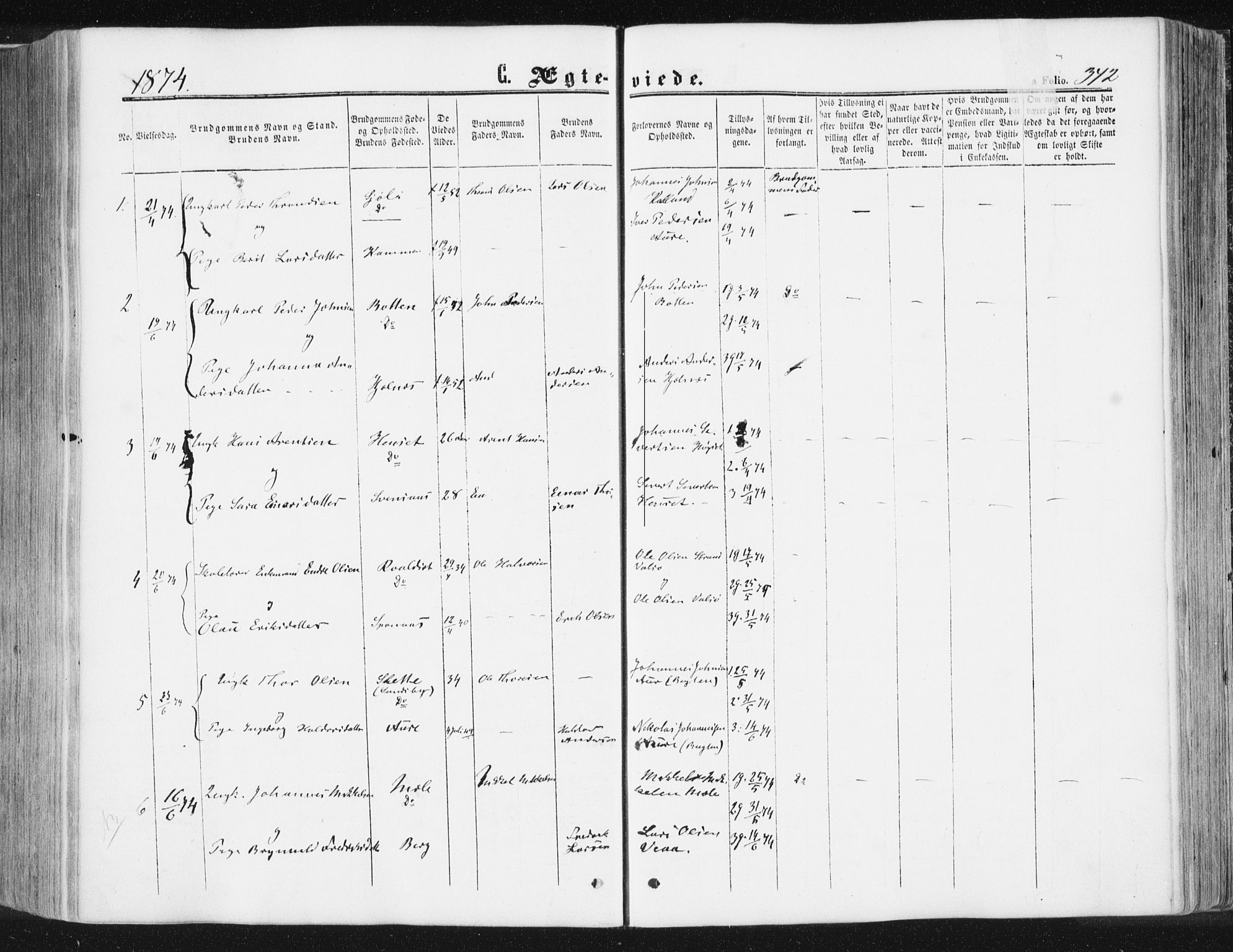 Ministerialprotokoller, klokkerbøker og fødselsregistre - Møre og Romsdal, AV/SAT-A-1454/578/L0905: Parish register (official) no. 578A04, 1859-1877, p. 342