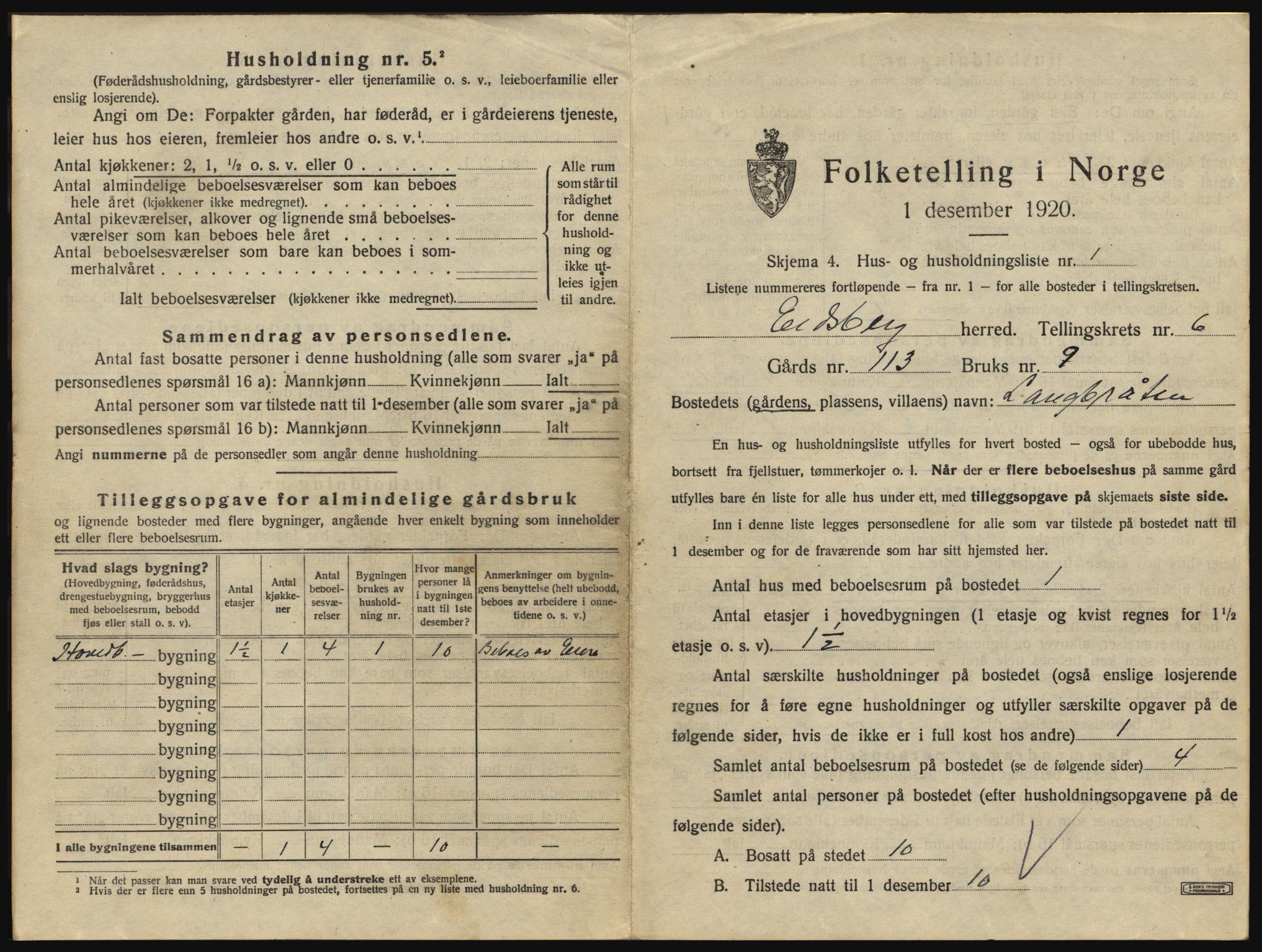 SAO, 1920 census for Eidsberg, 1920, p. 985