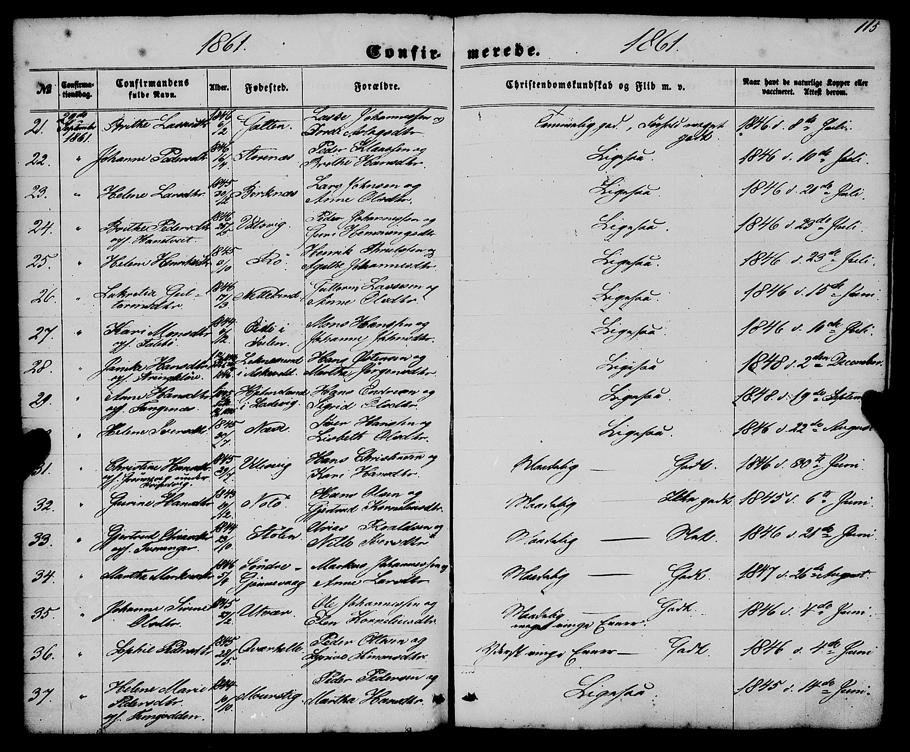 Gulen sokneprestembete, AV/SAB-A-80201/H/Haa/Haaa/L0022: Parish register (official) no. A 22, 1859-1869, p. 115