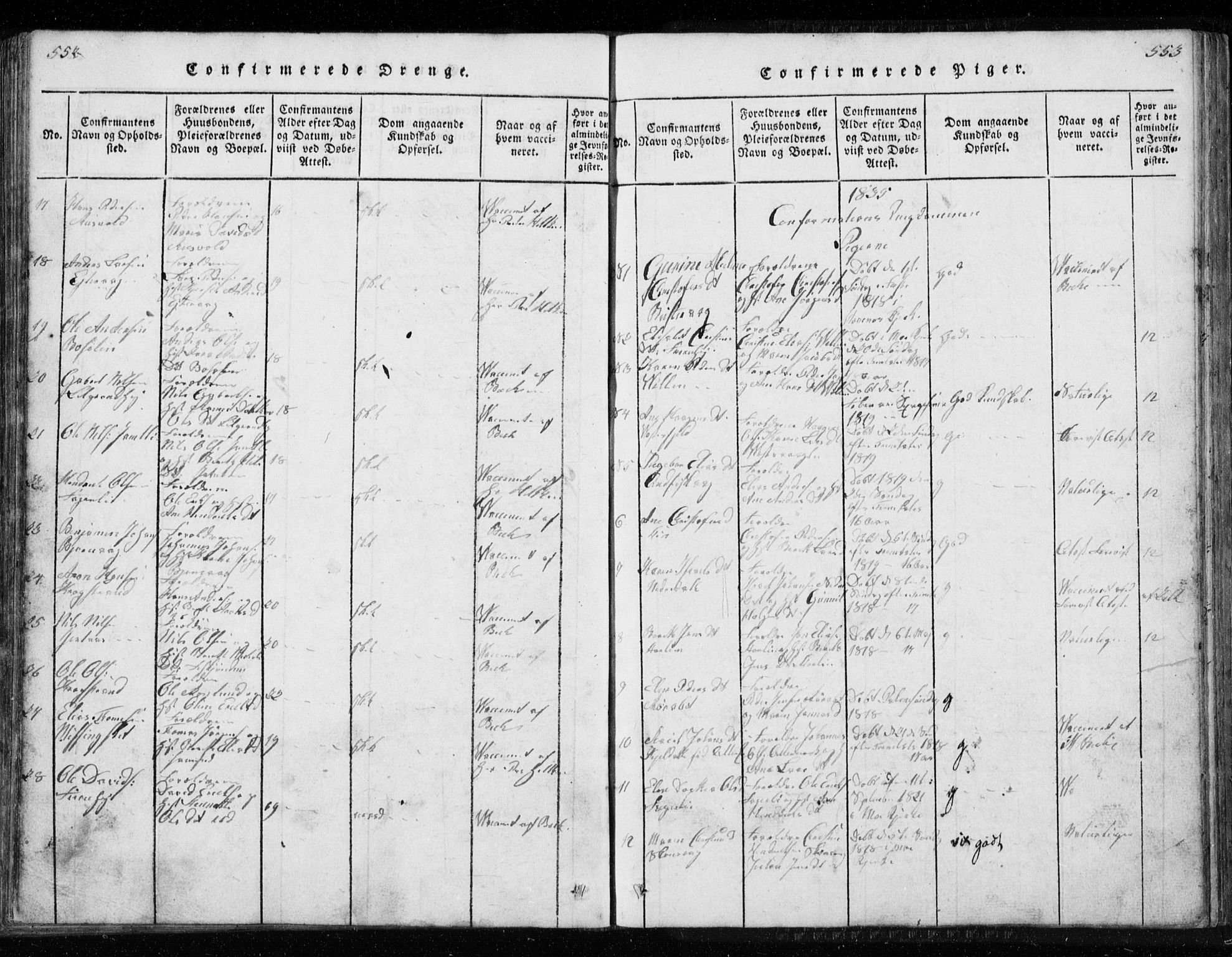 Ministerialprotokoller, klokkerbøker og fødselsregistre - Nordland, AV/SAT-A-1459/827/L0412: Parish register (copy) no. 827C01, 1820-1841, p. 552-553