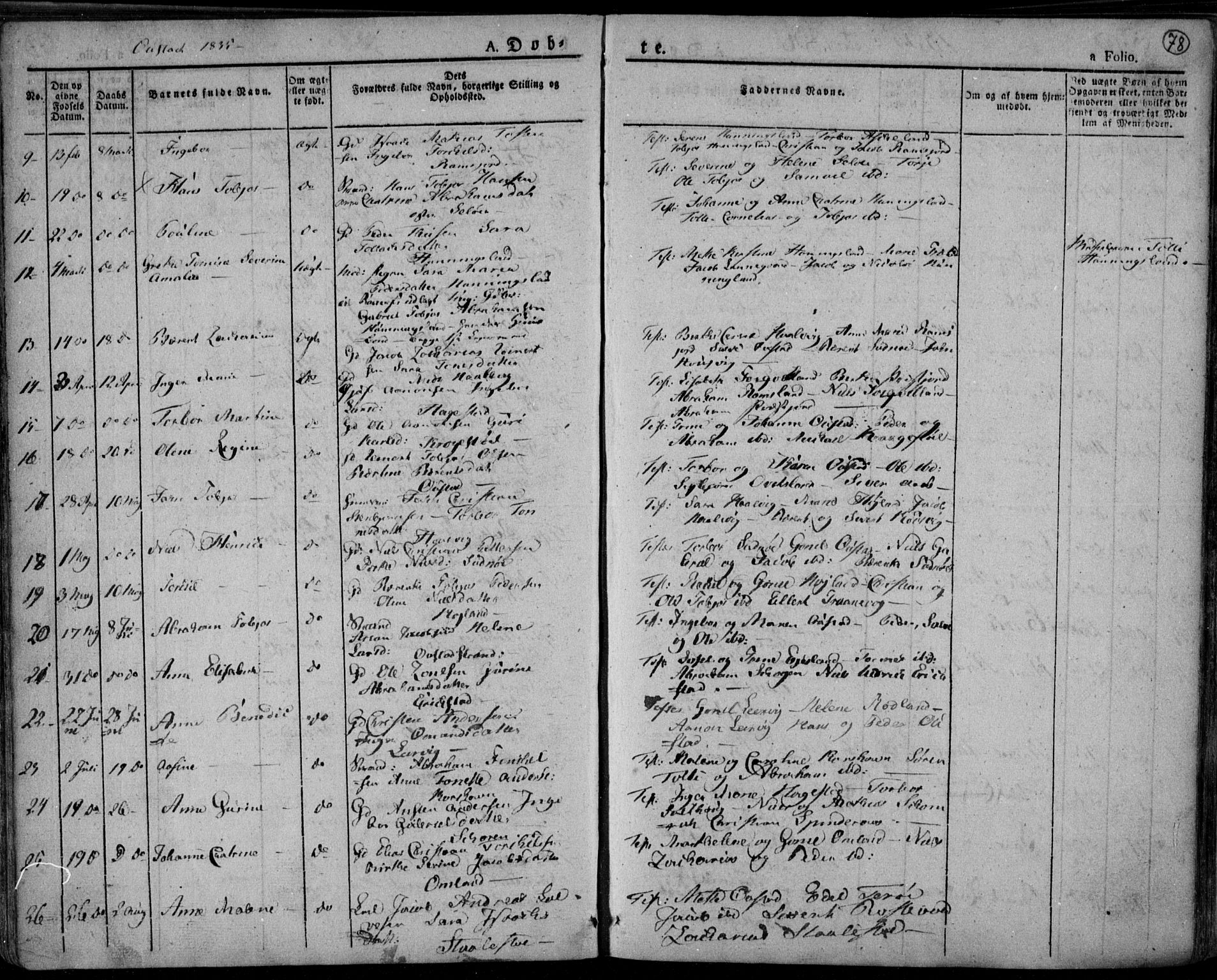 Lyngdal sokneprestkontor, AV/SAK-1111-0029/F/Fa/Fac/L0007: Parish register (official) no. A 7, 1825-1838, p. 78