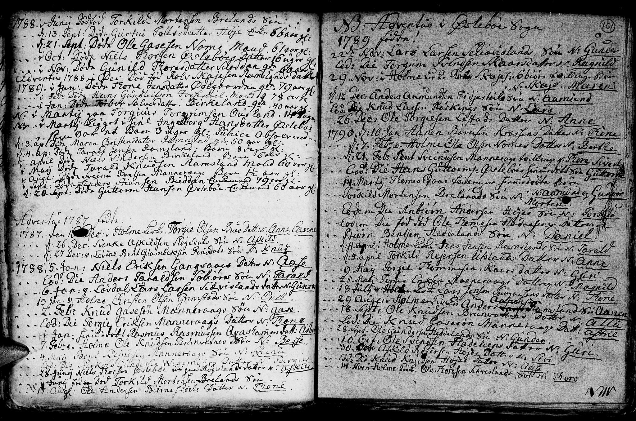 Holum sokneprestkontor, SAK/1111-0022/F/Fb/Fba/L0001: Parish register (copy) no. B 1 /3, 1770-1802, p. 101