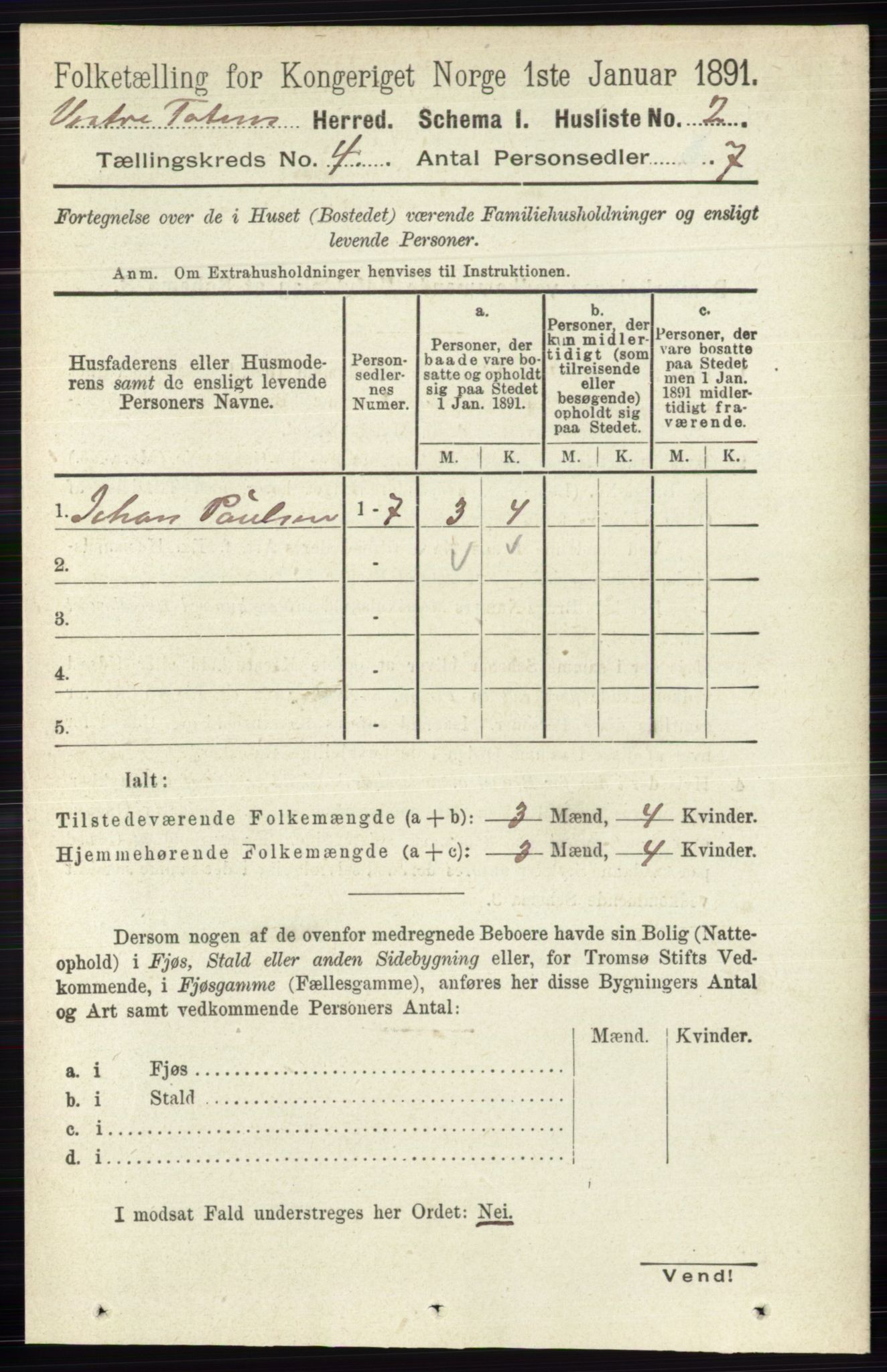 RA, 1891 census for 0529 Vestre Toten, 1891, p. 2636