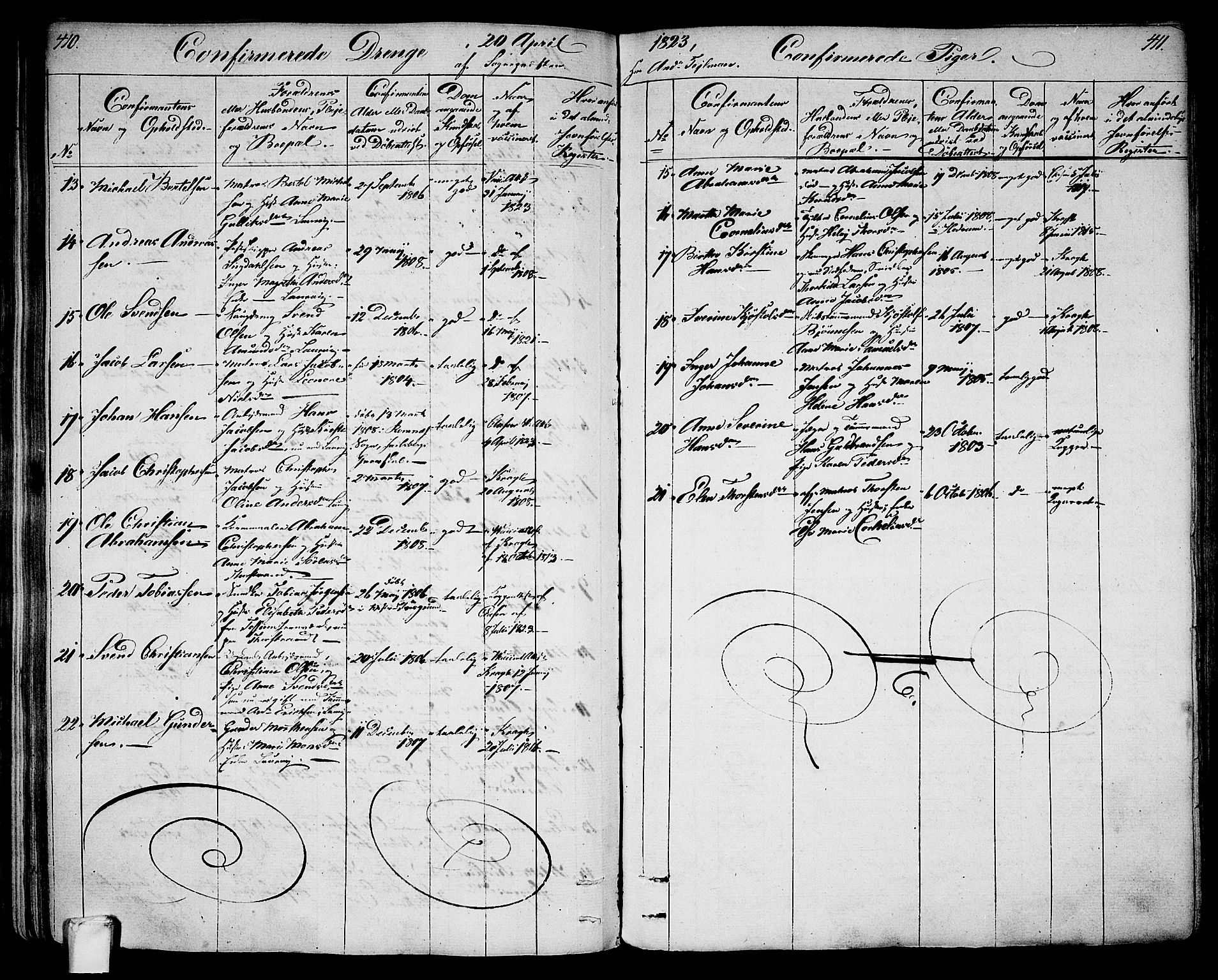 Larvik kirkebøker, AV/SAKO-A-352/G/Ga/L0002: Parish register (copy) no. I 2, 1807-1830, p. 410-411