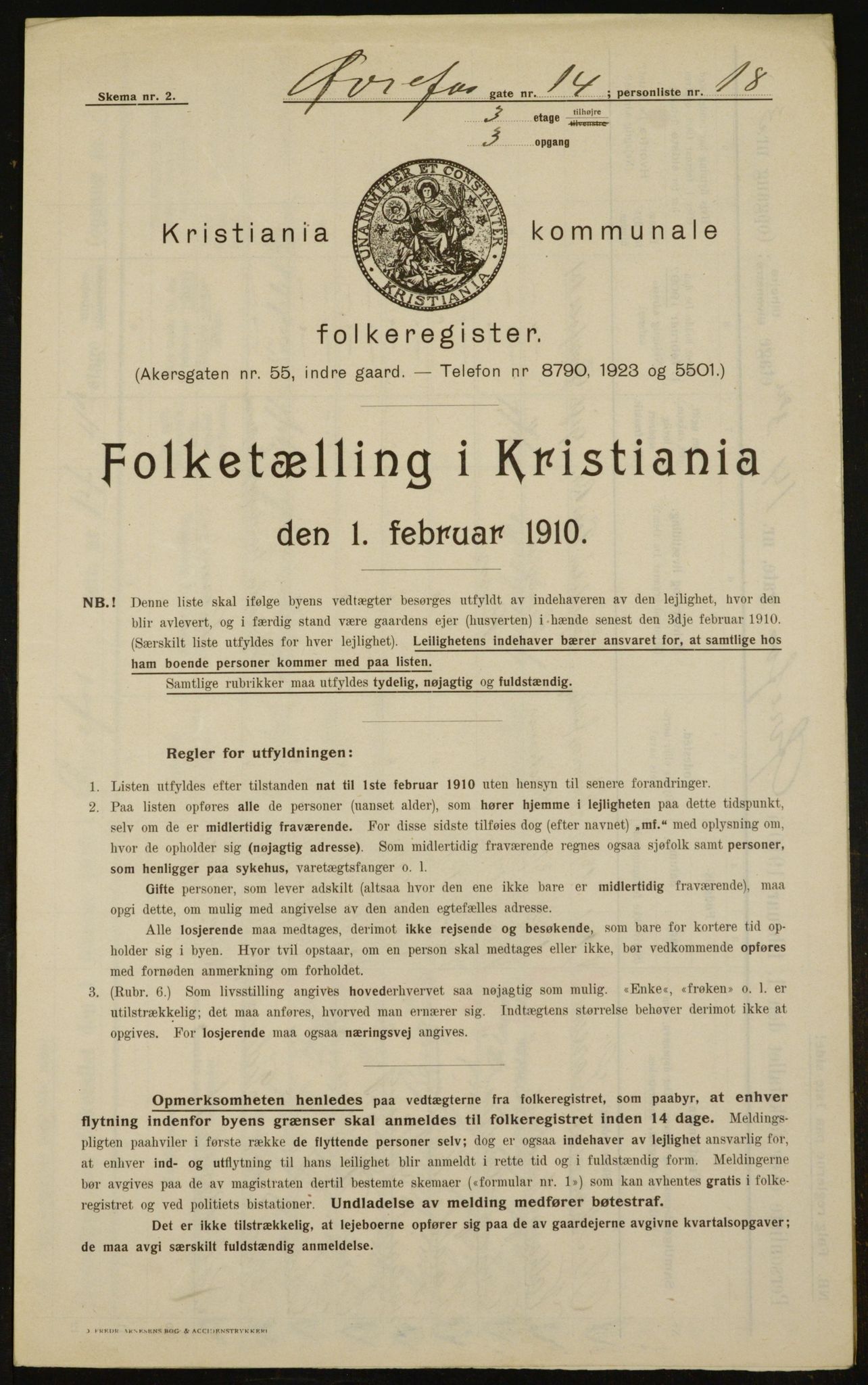 OBA, Municipal Census 1910 for Kristiania, 1910, p. 123006