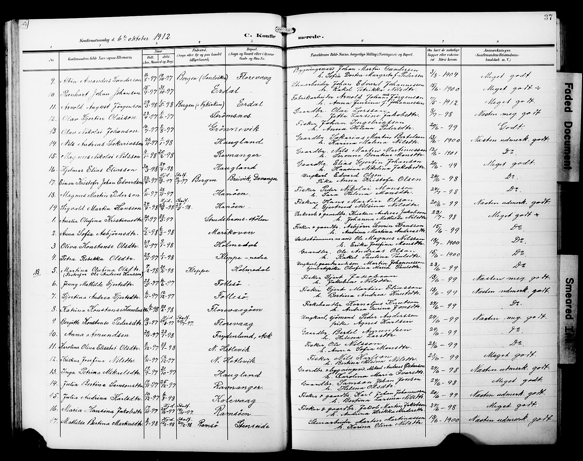 Askøy Sokneprestembete, AV/SAB-A-74101/H/Ha/Hab/Haba/L0014: Parish register (copy) no. A 14, 1904-1927, p. 37