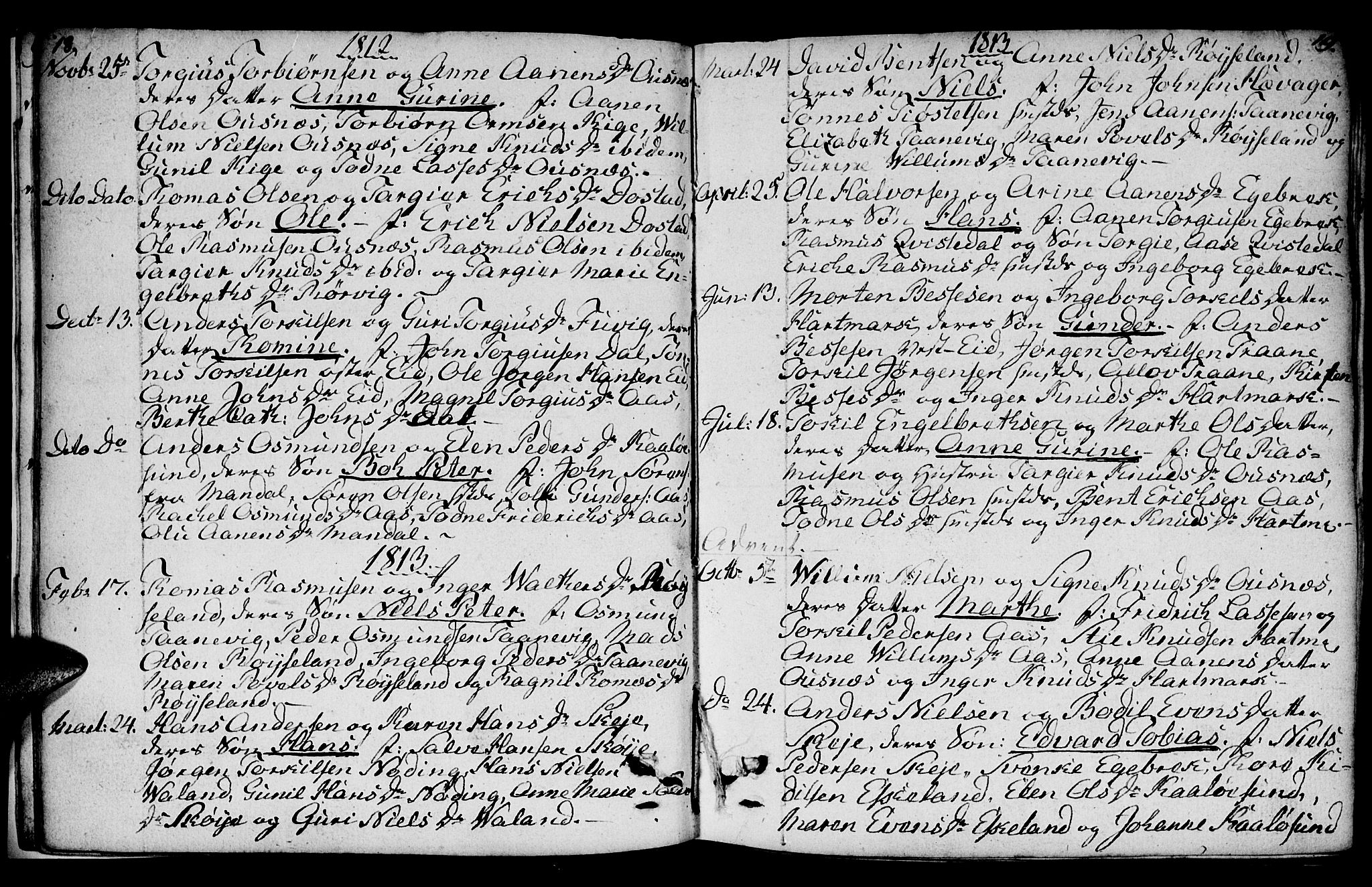 Mandal sokneprestkontor, SAK/1111-0030/F/Fb/Fbb/L0001: Parish register (copy) no. B 1, 1802-1846, p. 18-19