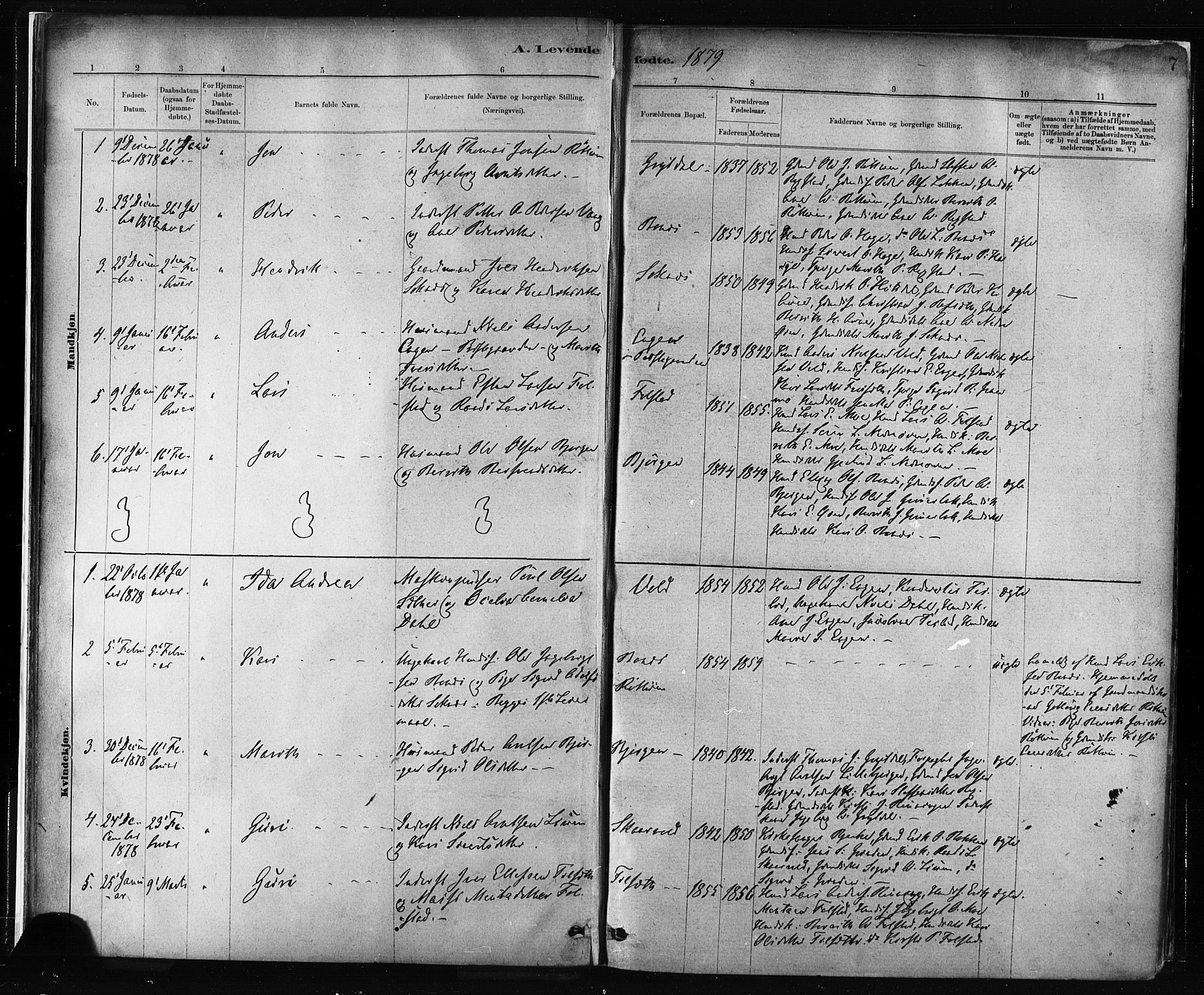 Ministerialprotokoller, klokkerbøker og fødselsregistre - Sør-Trøndelag, SAT/A-1456/687/L1002: Parish register (official) no. 687A08, 1878-1890, p. 7