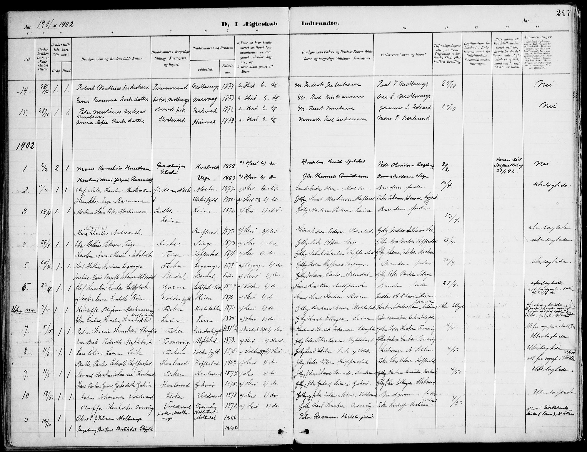 Ministerialprotokoller, klokkerbøker og fødselsregistre - Møre og Romsdal, SAT/A-1454/507/L0075: Parish register (official) no. 507A10, 1901-1920, p. 247