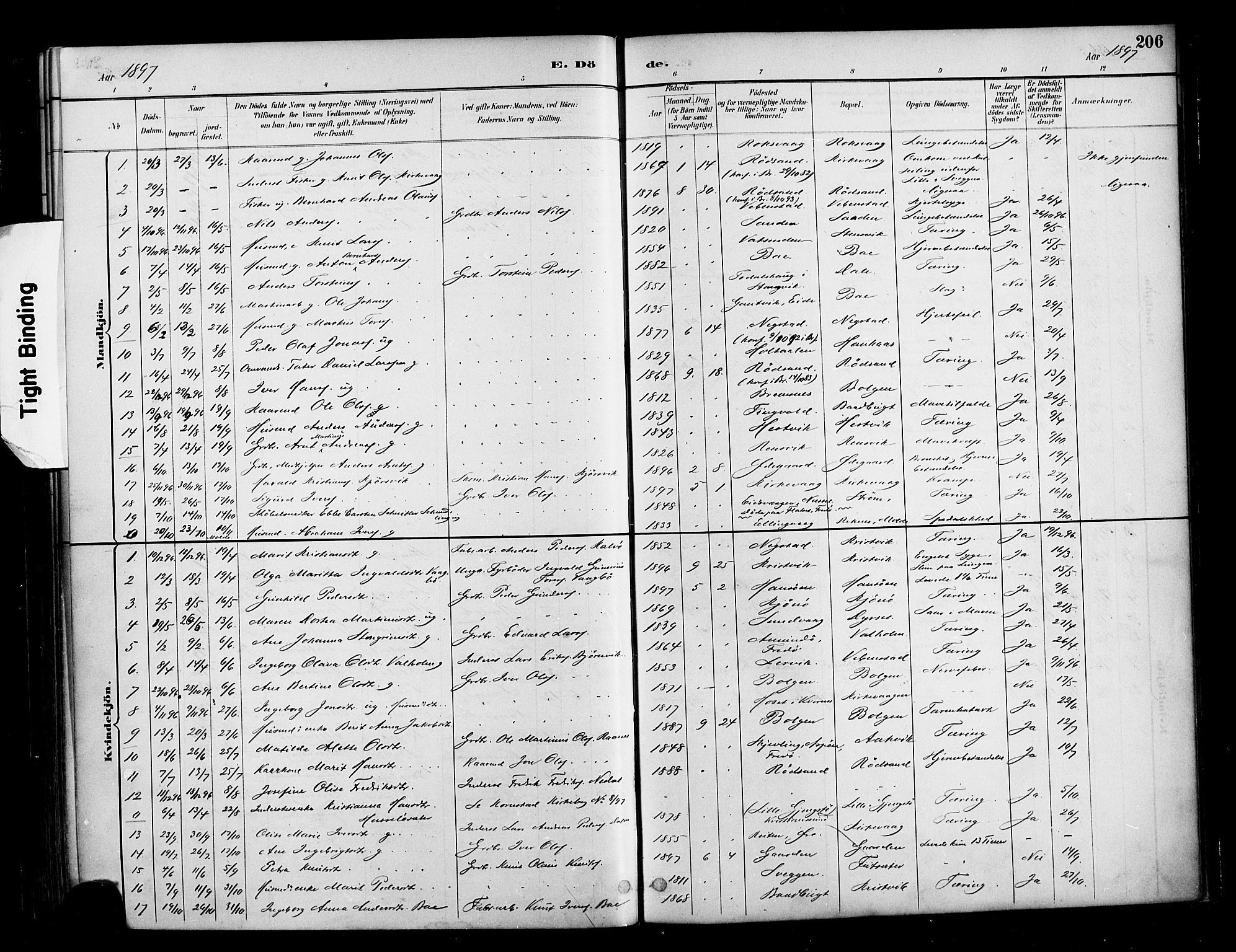 Ministerialprotokoller, klokkerbøker og fødselsregistre - Møre og Romsdal, SAT/A-1454/569/L0819: Parish register (official) no. 569A05, 1885-1899, p. 206