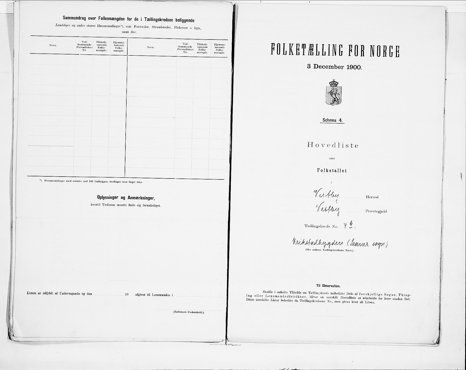 SAO, 1900 census for Vestby, 1900, p. 14