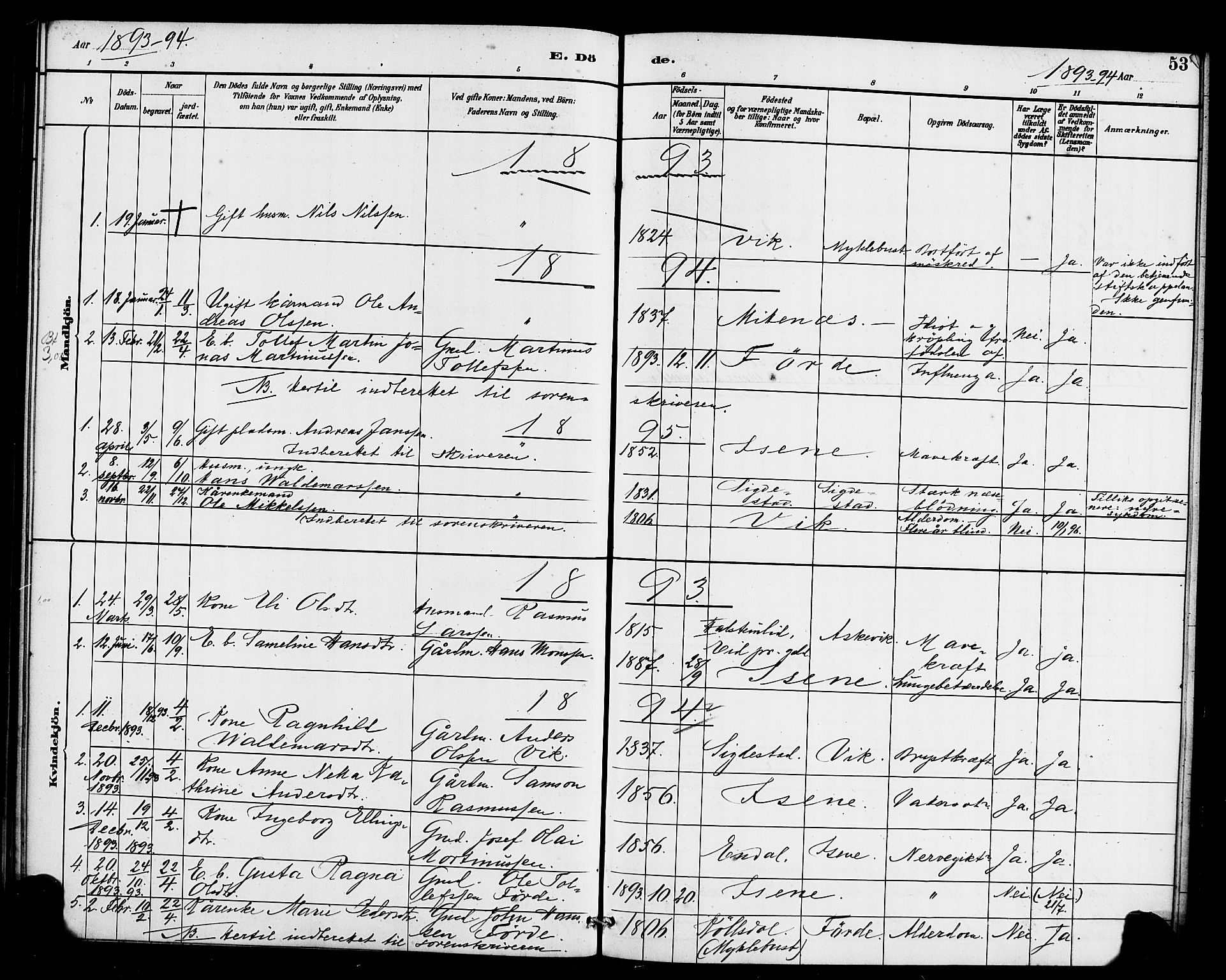 Davik sokneprestembete, SAB/A-79701/H/Haa/Haae/L0001: Parish register (official) no. E 1, 1882-1900, p. 53
