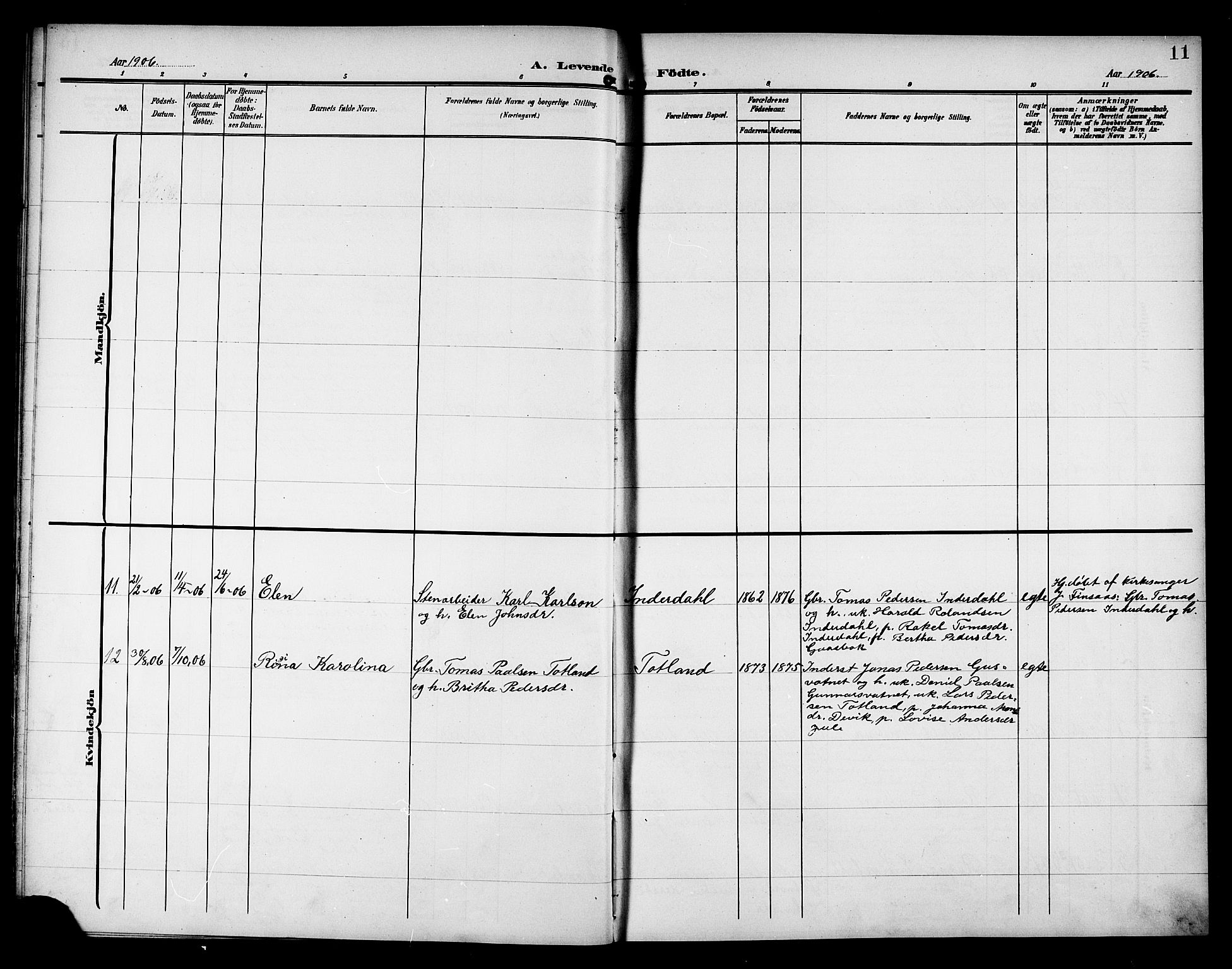 Ministerialprotokoller, klokkerbøker og fødselsregistre - Nord-Trøndelag, AV/SAT-A-1458/757/L0506: Parish register (copy) no. 757C01, 1904-1922, p. 11