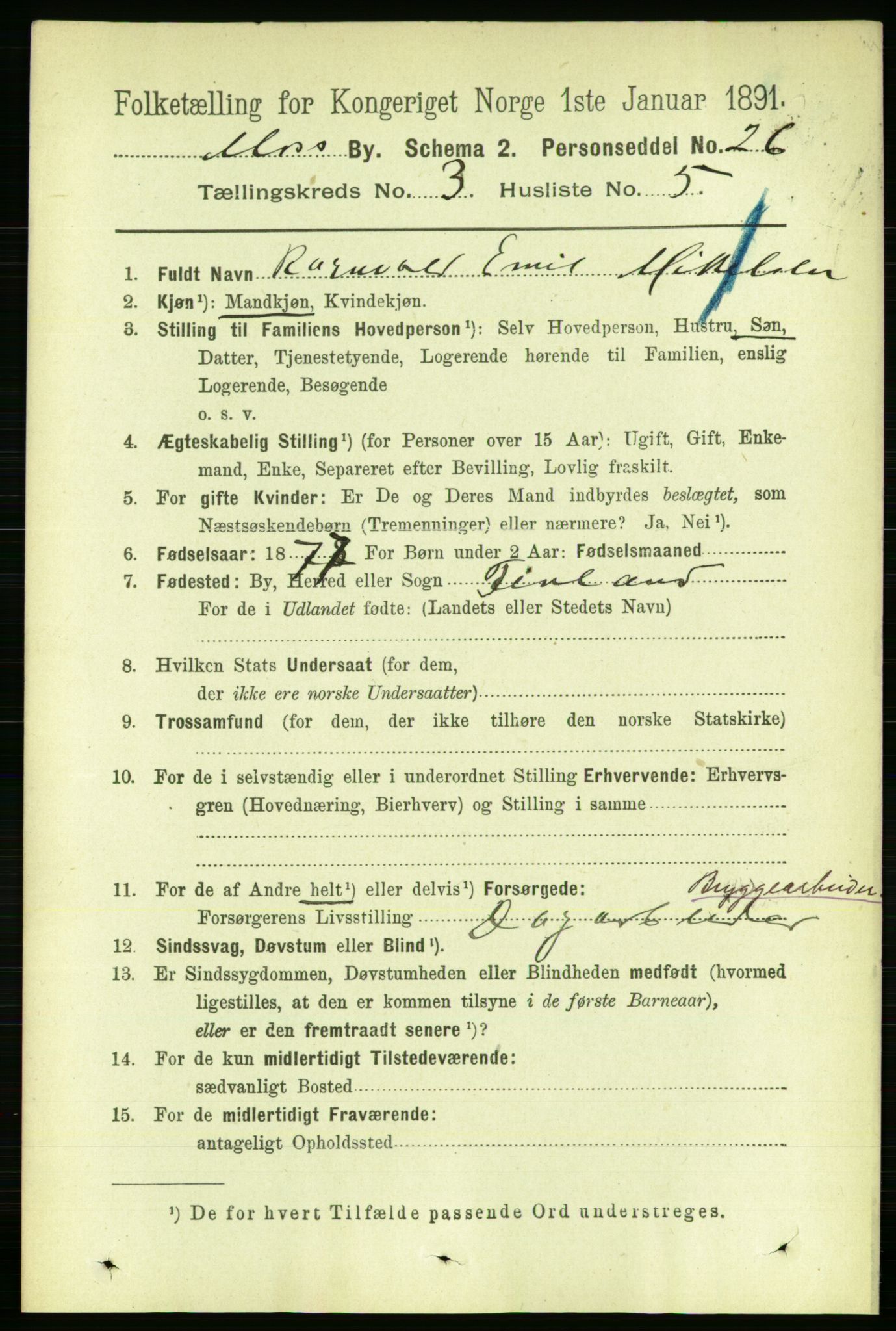 RA, 1891 census for 0104 Moss, 1891, p. 2461